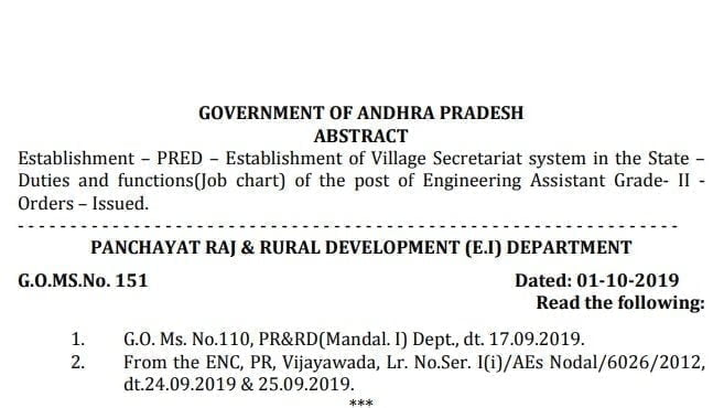 Village Secretariat system Duties and functions Job chart Assistant Grade- II