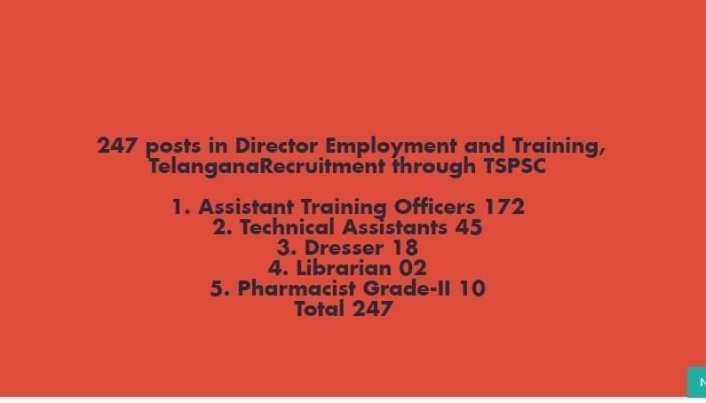 247 posts in Director Employment and Training, Telangana