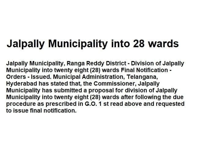Jalpally Municipality into 28 wards