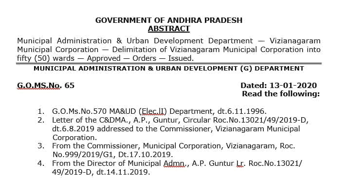 Vizianagaram Municipal Corporation election for 50 wards