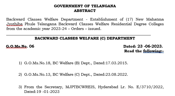 17 TSMJBC Degree Colleges in Telangana