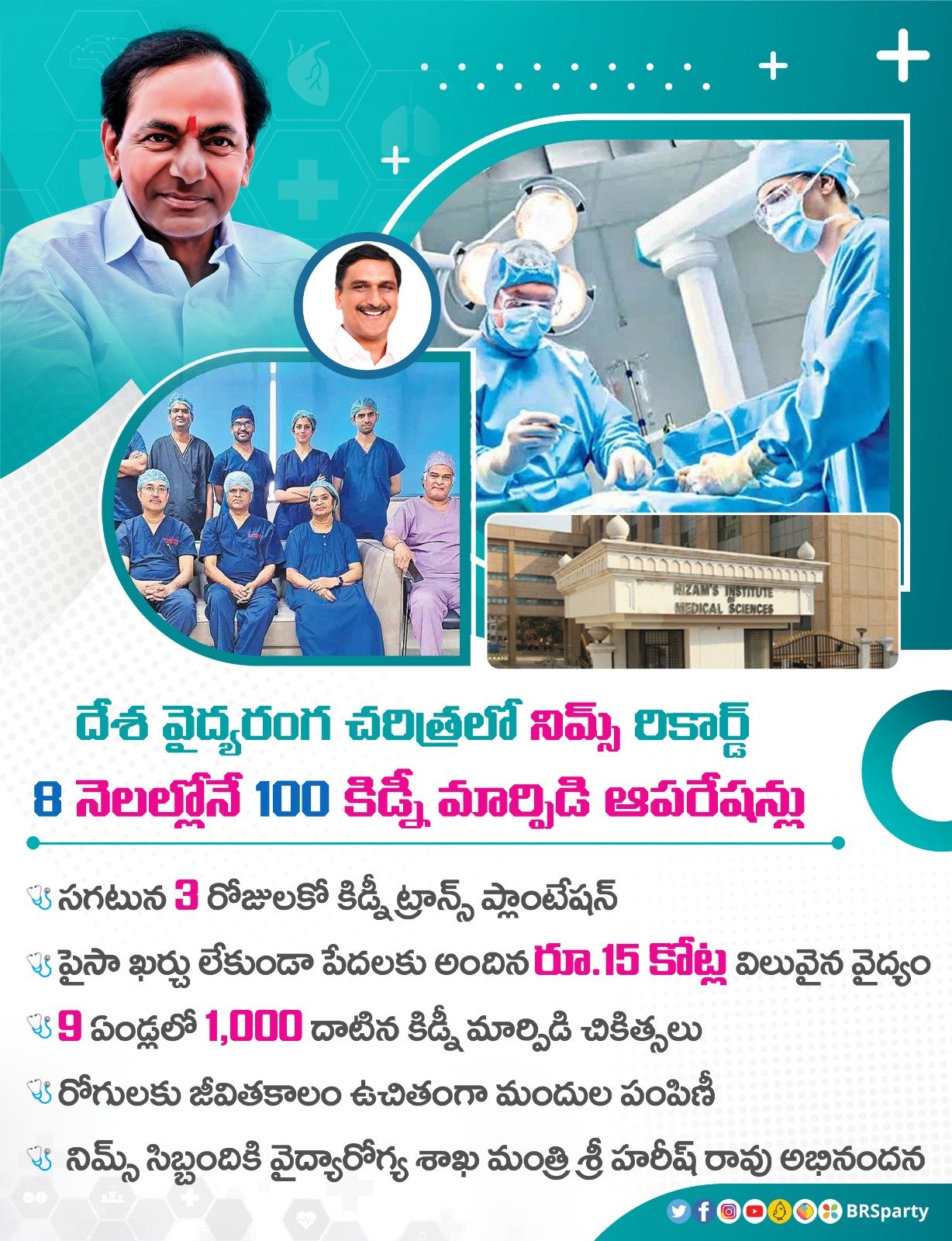 NIMS Records 100 Kidney Transplants in Just 8 Months In the annals of Indian medical history, there emerges a remarkable milestone that underscores both the prowess of the medical field and the inherent altruism of organ donors. The Nizam's Institute of Medical Sciences (NIMS) in Hyderabad, India, has achieved a monumental feat by successfully conducting 100 kidney transplant surgeries in a mere eight months. This achievement not only highlights the institution's commitment to healthcare but also shines a light on the noble act of organ donation, which plays a pivotal role in saving lives and extending the lifespans of those in dire need.