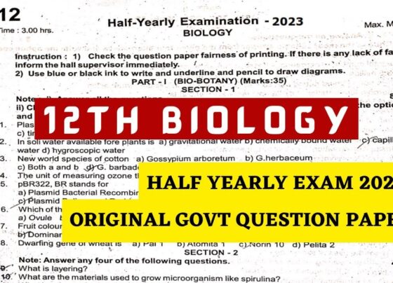 12th Biology half yearly question Paper Download Question Paper Download Link
