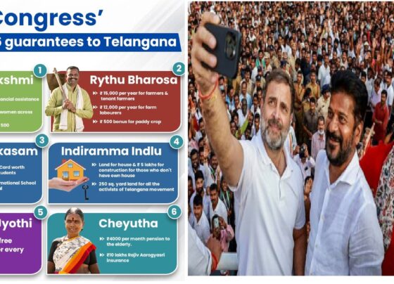 CM Revanth Reddy and Telangana Congress 6 Guarantees Congress' 6 Guarantees will provide support to every family of Telangana. ✅ Mahalakshmi - ₹2,500/month to women - Free bus travel - Gas cylinder for ₹500 ✅ Indiramma Indlu - ₹5 lakh assistance to build a house - 250 sq yards land to Telangana movement fighters ✅ Gruha Jyoti - 200 units free electricity ✅ Yuva Vikasam - ₹5 lakh assistance for college students - - Telangana International Schools in every mandal ✅ Cheyutha - ₹4,000 monthly pension to senior citizens, widows, disabled and others - Health insurance of ₹10 lakh under Rajeev Aarogyasri ✅ Rythu Bharosa - ₹15,000/year to farmers and ₹12,000/year to agricultural labourers