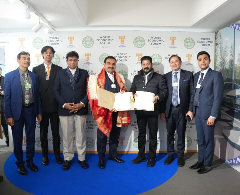 Telangana's economic growth along a sustainable and inclusive path, the state government and the Adani Group signed four memorandums of understanding (MoUs) at the World Economic Forum 2024 in Davos, Switzerland. These MoUs, totaling over Rs 12,400 crore, mark a significant collaboration between the public and private sectors, paving the way for investments in green energy, data infrastructure, cement manufacturing, and defense technology. A Green Push for the Future: At the forefront of this transformative partnership is Adani Enterprises Limited's (AEL) commitment to invest over Rs 5,000 crore in a 100 MW data center powered by renewable energy. This green data center, to be developed over the next 5-7 years, will not only cater to the burgeoning digital needs of the state but also create a blueprint for sustainable data infrastructure development. AEL's focus on collaborating with local MSMEs and startups to build a competent supplier base further underscores the project's commitment to fostering inclusive growth. Pumping Up Renewable Energy: Adani Green Energy Limited (AGEL) is playing its part in Telangana's renewable energy revolution by investing over Rs 5,000 crore in setting up two pump storage projects (PSPs) – an 850 MW project at Koyabestagudem and a 500 MW project at Nacharam. These PSPs will not only add much-needed clean energy to the state's grid but also contribute to grid stability and energy security.