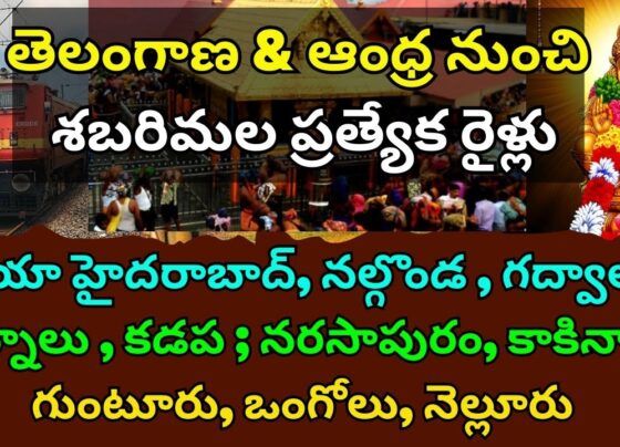 List of Sabarimala Special Trains this January 2024 December 11 | December 18, 25, January 01, 08, 15 Train No: 07109 Route: Kurnool – Gooty – Tirupati Departure KCG: 2345 Arrival CNGR: 0530 (Wed) January 15 Train No: 07165 Route: Kazipet – Vijayawada Departure SC: 1445 Arrival CNGR: 2205 (Tue) Tuesday Tales Embark on Tuesday adventures with trains departing from Hyderabad to Sabarimala. December 12, 19, 26, January 02, 09, 16, 23 Train No: 07167 Route: Kazipet – Vijayawada Departure HYB: 1225 Arrival CNGR: 0530 (Wed) January 02 Train No: 07117 Route: Raichur – Guntakal – Dharmavaram – Madanapalle – Katpadi Departure SC: 1530 Arrival CNGR: 2205 (Wed) Wednesday Wonders Midweek wonders unfold with Wednesday departures from Hyderabad to Sabarimala. December 13 | 27, January 03, 10, 17 Train No: 07193 | 07111 Route: Nadikudi – Guntur Departure SC: 1840 Arrival CNGR: 2245 Thrilling Thursdays Add excitement to your Thursday as we unveil the Thursday departures from Hyderabad to Sabarimala. December 14, 21 Train No: 07159 Route: Kazipet – Vijayawada Departure HYB: 1550 Arrival CNGR: 2200 (Fri) Fantastic Fridays Fridays bring fantastic opportunities to embark on a journey from Hyderabad to Sabarimala. December 08 Train No: 07141 Route: Kurnool – Guntakal – Tirupati Departure SC: 1500 Arrival CNGR: 1750 December 15 Train No: 07143 Route: Nadikudi – Guntur Departure SC: 1410 Arrival CNGR: 1750 ... (Continue the schedule for Fridays) Weekend Wonders: Saturday and Sunday Escapades Saturday Serenity Unwind on Saturdays with trains departing from Hyderabad to Sabarimala. December 02, 09 Train No: 07147 Route: Nadikude – Guntur Departure HYB: 1810 Arrival CNGR: 2205 (Sun) ... (Continue the schedule for Saturdays) Sunday Sojourns Sundays offer a peaceful sojourn with trains from Hyderabad to Sabarimala. December 10 Train No: 07131 Route: Kurnool – Gooty Departure SC: 1650 Arrival CNGR: 2240 ... (Continue the schedule for Sundays) Return Rhythms: Sabarimala to Hyderabad Saturday Sensations Experience the return journey every Saturday from Sabarimala to Hyderabad. December 09 Train No: 07142 Route: Tirupati – Gooty – Kurnool Departure QLN: 2300 Arrival SC: 0430 (Mon) ... (Continue the schedule for Saturdays)