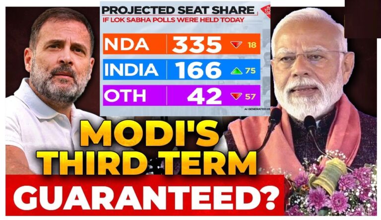 Lok Sabha Elections 2024 Pre-poll Surveys NDA 335 INDIA 165, The current projection of 335 seats for the NDA falls short of the 400-mark, indicating a slight decrease from the previous election. However, it's essential to note that this projection is subject to change as the election approaches INDIA (Congress +) alliance will get 165 an increase of 75 seats.