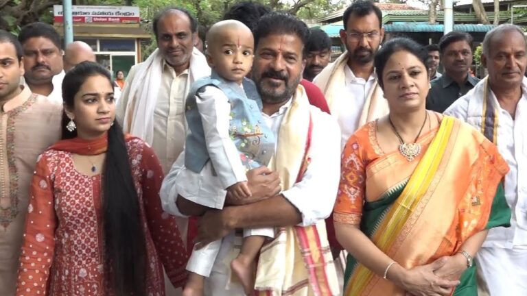 Telangana CM Visits Tirumala Sri Venkateswara Temple with Family Telangana Chief Minister Revanth Reddy, accompanied by his family, visited the revered Tirumala Sri Venkateswara Temple. The visit was facilitated by TTD EO AV Dharma Reddy, who welcomed the CM and made the necessary arrangements. Telangana CM's Spiritual Visit to Tirumala On Wednesday morning, Telangana Chief Minister Revanth Reddy, along with his family, had the divine darshan of Lord Venkateswara at Tirumala. TTD EO AV Dharma Reddy warmly received the CM and ensured smooth arrangements for the visit. During the visit, Revanth Reddy fulfilled the traditional ritual of offering his grandson's hair, a significant ceremony for many devotees. Following this, the family had a VIP break darshan at 8:30 AM, allowing them to experience the divine presence of Sri Venkateswara. Revanth Reddy's Remarks Post-Darshan After the darshan, Revanth Reddy spoke to the media. He expressed his contentment with the situation of farmers under the Congress governance in Telangana, highlighting that the farmers are experiencing prosperity. He mentioned that water issues have been resolved, and timely rains have benefited the agricultural sector. Revanth Reddy also expressed his desire for harmonious relations with the future government in Andhra Pradesh. He prayed for the well-being and happiness of the people in both Telugu-speaking states, Telangana and Andhra Pradesh. Reddy hopes for the continued development of these states under the blessings of Lord Venkateswara.