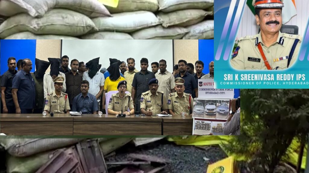 Inter-State Drug Peddlers Arrested with 164 Kgs of Ganja Worth Rs. 51 Lakhs The Commissioner’s Task Force, South West Zone Team, in collaboration with the Bhavani Nagar and Humayun Nagar police stations, has successfully apprehended six inter-state drug peddlers. This significant bust involved the seizure of a massive 164 kgs of ganja and properties valued at Rs. 51 lakhs. Case No. I: Cr. No. 253/2024 – Humayun Nagar PS, 100 Kgs of Ganja Details of Arrest: Acting on credible information, the task force caught three inter-state drug peddlers in possession of 100 kgs of ganja near Arabian Food Corner, Paramount Colony, Road No. 86, Hakeekpet, Tolichowki, Hyderabad.
