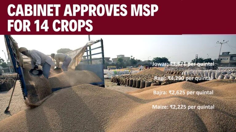 In a landmark decision, the Union Cabinet has approved the minimum support price (MSP) for 14 key crops, ensuring a price that is at least 1.5 times the cost of production. This move is aimed at providing substantial financial relief to farmers as the Kharif (summer) sowing season begins. The MSP for paddy has seen a notable increase of ₹117, announced Information and Broadcasting Minister Ashwini Vaishnaw during a Cabinet briefing. Significance of the MSP Approval The decision to revise the MSP comes at a crucial time, ahead of the Assembly polls in states like Haryana, Maharashtra, and Jharkhand. Farmers have been demanding a legal guarantee for MSP, and this decision addresses those demands, which have led to large-scale protests in the past. Prime Minister Narendra Modi has consistently emphasized the welfare of farmers. Minister Vaishnaw highlighted that the first decision of the third term of the current government was dedicated to farmers. The latest Cabinet meeting also prioritized farmer welfare by approving the MSP for 14 crops for the Kharif season. Breakdown of MSP Increases Paddy and Cotton The MSP for paddy has been increased by 5.35%, or ₹117, setting the new price at ₹2,300 per quintal. This is a significant rise from the ₹1,310 per quintal in 2013-14. For cotton, the MSP for the normal variety has been set at ₹7,121, and for a higher variety, it is ₹7,521, reflecting a ₹510 increase from the previous MSP. Millets and Pulses Millets have gained special attention, with MSPs set as follows: Jowar: ₹3,371 per quintal Ragi: ₹4,290 per quintal Bajra: ₹2,625 per quintal Maize: ₹2,225 per quintal Among pulses, the MSP for moong is now ₹8,682, tur at ₹7,550 (a ₹550 increase), and urad at ₹7,400. Oilseeds Oilseeds have also seen a hike, with significant increases in the MSP for sunflower and groundnut, ensuring better returns for farmers cultivating these crops. Ensuring Fair Pricing The decision aligns with the 2018 Union Budget policy, which mandated that the MSP should be at least 1.5 times the cost of production. This pricing strategy has been scientifically established through a study by the Commission for Agricultural Costs and Prices, conducted across various districts and tehsils nationwide. Additional Support for Farmers In addition to the MSP increase, the Prime Minister has released ₹20,000 crore as part of the 17th installment of the Kisan Samman Nidhi. This income support scheme provides farmers with up to ₹6,000 per year, further bolstering their financial stability. Impact on Farmers and the Agricultural Sector The approval of the revised MSP is expected to have a substantial positive impact on farmers' income and the overall agricultural sector. By ensuring that farmers receive fair compensation for their produce, the government aims to reduce financial distress and promote sustainable farming practices. This move also encourages farmers to invest in better farming techniques and resources, ultimately leading to increased productivity and improved crop quality. Conclusion The Union Cabinet's decision to approve the MSP for 14 crops, ensuring a price that is 1.5 times the cost of production, marks a significant step towards supporting and empowering farmers. With notable increases in the MSP for paddy, cotton, millets, pulses, and oilseeds, this move addresses the long-standing demands of the farming community and aligns with the government's commitment to their welfare. As the Kharif season begins, farmers can look forward to better financial returns and a more secure future.