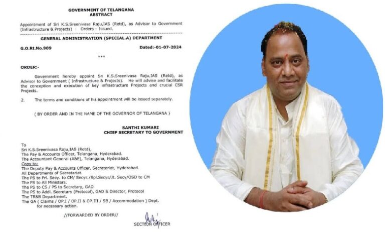 In a significant move aimed at bolstering the development trajectory of Telangana, the state government has appointed Sri K.S. Sreenivasa Raju, IAS (Retd), as the Advisor to Government (Infrastructure & Projects). This appointment is a strategic step towards enhancing the execution of key infrastructure projects and crucial Corporate Social Responsibility (CSR) initiatives in the state. Significance of the Role Sri K.S. Sreenivasa Raju’s appointment comes at a time when Telangana is poised for rapid development. His extensive experience and proven track record in public administration are expected to play a pivotal role in the successful conception and implementation of vital infrastructure and CSR projects, thereby driving economic growth and social progress in the region. Background of Sri K.S. Sreenivasa Raju Career Highlights Sri K.S. Sreenivasa Raju, an IAS officer of repute, has had a distinguished career in public service. His tenure has been marked by several high-impact roles in various capacities, contributing significantly to the development of infrastructure and public services in different regions. Major Achievements Throughout his career, Sri Raju has been instrumental in spearheading numerous projects that have led to substantial improvements in infrastructure and public welfare. His leadership in projects related to urban development, transport, and digital infrastructure has been particularly noteworthy. Retirement and Continued Contributions Even after his retirement, Sri Raju's commitment to public service continues. His new role as Advisor to the Telangana Government allows him to leverage his vast experience and insights to guide and facilitate critical projects, ensuring they align with the state’s long-term development goals. Role of Advisor to Government Responsibilities