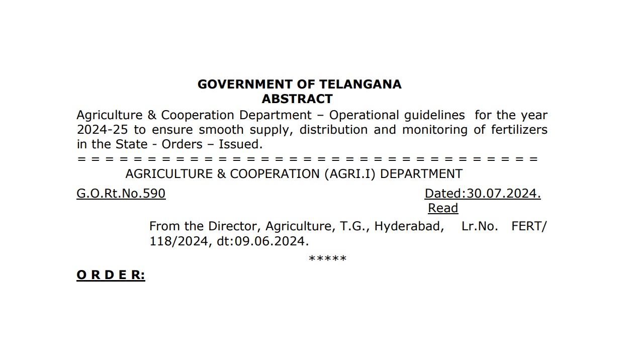 Guidelines Fertilizer Supply and Distribution in Telangana for 2024-25