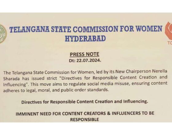 The Telangana State Commission for Women, under the leadership of its new Chairperson Nerella Sharada, has issued comprehensive "Directives for Responsible Content Creation and Influencing." These guidelines aim to curb the misuse of social media by ensuring that all content adheres to legal, moral, and public order standards. The Imperative for Responsible Content Creation and Influencing Upholding Freedom of Expression Within Legal Boundaries Article 19(1)(a) of the Indian Constitution guarantees Freedom of Expression as a fundamental right. However, this freedom comes with reasonable restrictions under Article 19(2). The rise of social media has introduced new avenues for disseminating information, emphasizing the need for responsible content creation. While creative freedom should be respected, it must not compromise public order, basic decency, morality, or the laws of the land as outlined in Article 19(2). Addressing Recent Disturbing Incidents A series of recent incidents involving a controversial video of a father-daughter duo have highlighted the urgent need for these directives. As the chairperson of a body dedicated to safeguarding women's interests in Telangana, Chairperson Nerella Sharada has issued the following guidelines: Guidelines for Content Creators and Influencers Prioritizing Public Order, Basic Decency, and Morality Adherence to Article 19(2): Content creators must prioritize public order, basic decency, and morality across all platforms, as mandated by Article 19(2). Compliance with Existing Laws: Content must not violate laws concerning women's safety. The commission reserves the right to take stringent action against offenders. Understanding Reasonable Restrictions Constitutional Awareness: Creators should be well-versed with the reasonable restrictions on freedom of expression as laid out by the Indian Constitution and must adhere to these restrictions. Legal Compliance: Content should not hinder the operation of any existing law or the State’s ability to enact new laws. Avoiding Defamatory and Violent Content Non-Defamatory Content: Content must not be defamatory or incite any form of violence. Preserving Social and Secular Harmony: The sanctity of the state's social and secular fabric must be upheld at all times. Combating Misinformation Responsibility for Accuracy: Spreading misinformation or unverified conspiracy theories without clear disclaimers can lead to prosecution. Protecting Women's Dignity: Any content that outrages a woman's modesty, involves sexual harassment, or incites violence against individuals or communities is a criminal offense and will be prosecuted, regardless of the platform used. Exercising Discretion in Content Creation Respecting Sentiments: Content creators should ensure that their work does not belittle any person, group, gender, community, or sex unless supported by verified facts. Influencer Responsibility: Influencers must recognize the responsibility that comes with their followers and use their influence positively. Understanding Comedy Boundaries: Even within the subjective realm of comedy, individuals must understand where to draw the line to avoid crossing into offensive territory. Conclusion The directives from the Telangana State Commission for Women emphasize the critical need for responsible content creation and influencing. By adhering to these guidelines, content creators and influencers can ensure their work respects legal, moral, and public order standards, thereby contributing to a safer and more respectful digital environment.