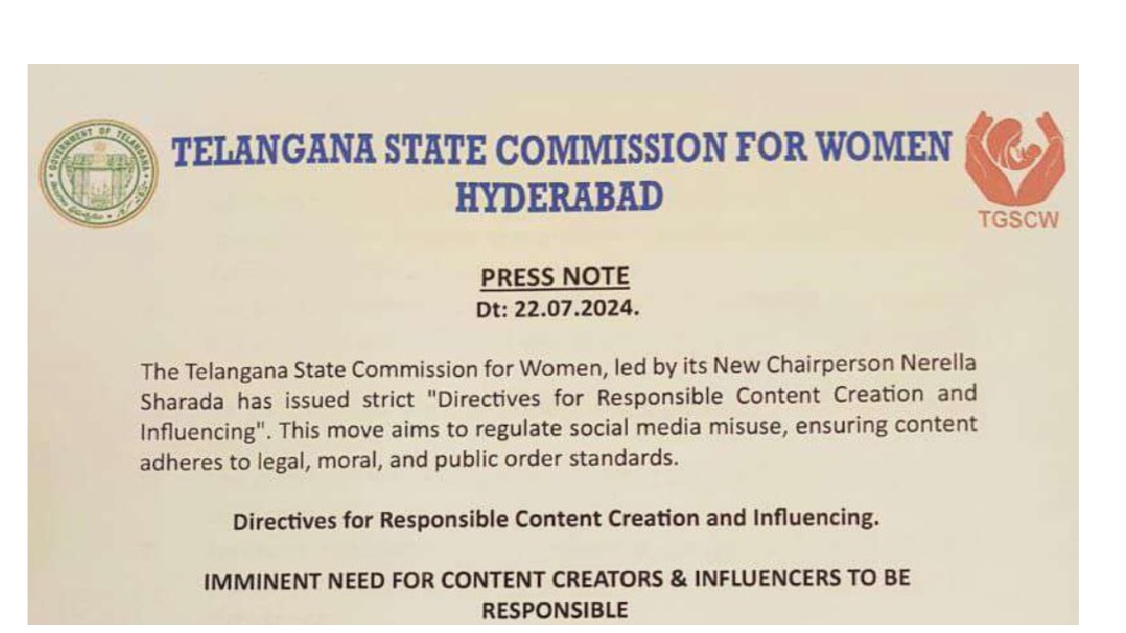 Guidelines for Content Creation and Influencing by the Telangana State Commission for Women