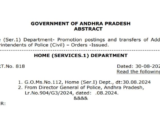 The Government of Andhra Pradesh, through the Home (Services) Department, has announced a series of promotions, postings, and transfers of Deputy Superintendents of Police (Civil) to the rank of Additional Superintendents of Police (Civil). This move, effective immediately, comes in accordance with the approval of the panel year 2023-2024 and is subject to the finalization of seniority and pending legal outcomes. Background of Promotions In the earlier Government Order (G.O.Ms.No.112), the panel of Deputy Superintendents of Police deemed fit for promotion to Additional Superintendents of Police was approved. This decision took into account the rules governing seniority within feeder categories and was contingent upon the resolution of any outstanding legal cases before the Tribunal or Courts. The Director General of Police, Andhra Pradesh, further endorsed these promotions by submitting proposals for specific officers to be promoted and recommending their subsequent transfers to various posts. List of Promoted Officers The Government has officially promoted the following Deputy Superintendents of Police (Civil) to the rank of Additional Superintendents of Police (Civil) for the panel year 2023-2024: N. Surendra (SC) P. Naga Raja Reddy V.V. Naidu J. Ramesh Reddy K. Srinivasulu A. Sreenivasulu M. Venkatadri (SC) N. Yughandar Babu G. Hussain Peera K. Janardhana Naidu M. Mohan Rao (ST) L. Nageswari Patrini Srinivasa Rao K. Vijay Paul M. Raja Rao (SC) L. Mohana Rao A. Trinadha Rao NBM Murali Krishna I. Rama Krishna K. Prakash Babu K.S. Vinod Kumar (SC) Y. Malleswar Reddy G. Veera Raghava Reddy Y. Srinivasa Reddy P. Veeranjaneya Reddy A.S. Chakravarthy (SC) K.V. Ramana P. Vijaya Kumar (ST) K. Prabhakar K. Ravi Manohara Chari Terms and Conditions of Promotion The promotions are temporary and conditional. The promoted officers may be reverted to their previous ranks without prior notice, depending on the final determination of their seniority and the outcomes of any pending legal matters. This conditional promotion underscores the importance of finalizing seniority lists and resolving ongoing legal disputes. Postings and Transfers of Promoted Officers Alongside the promotions, the Government has also ordered the following transfers and postings of the newly promoted Additional Superintendents of Police (Civil): N. Surendra - DSP, EOW-II: Report at Police Headquarters, Mangalagiri. P. Nagaraja Reddy - DSP, Waiting: Report at Police Headquarters, Mangalagiri. V.V. Naidu - ACP, Traffic-1, NTR Police Commissionerate: Report at Police Headquarters, Mangalagiri. J. Ramesh Reddy - DSP, Intelligence: Posted as Addl.SP, Intelligence in the existing vacancy. K. Srinivasulu - DSP, North, Rajahmundry, E.G.: Posted as Addl.SP, Crimes, East Godavari in the existing vacancy. A. Sreenivasulu - SDPO, Penukonda: Posted as Addl.SP, Admn., Puttaparthi, Sri Sathya Sai district in the existing vacancy. M. Venkatadri - SDPO, Renigunta: Report at Police Headquarters, Mangalagiri. N. Yughandar Babu - SDPO, Nandyal: Report at Police Headquarters, Mangalagiri. G. Hussain Peera - SDPO, Jammalamadugu: Report at Police Headquarters, Mangalagiri. K. Janardhana Naidu - SDPO, Tadipatri: Report at Police Headquarters, Mangalagiri. M. Mohan Rao - DSP, CID: Posted as Addl.DCP, Crimes, Visakhapatnam City in the existing vacancy. L. Nageswari - DSP, CID: Report at Police Headquarters, Mangalagiri. Patrini Srinivasa Rao - SDPO, Kasibugga: Posted as Addl.SP, Crimes, Srikakulam in the existing vacancy. K. Vijay Paul - DSP, Waiting: Report at Police Headquarters, Mangalagiri. M. Raja Rao - ACP, North, NTR Police Commissionerate: Posted as Addl.DCP, Crimes, NTR Police Commissionerate in the existing vacancy. L. Mohana Rao - DSRP, Rajahmundry: Posted as Addl.SP, Crimes, Anakapalli in the existing vacancy. A. Trinadha Rao - DSRP, Visakhapatnam: Report at Police Headquarters, Mangalagiri. NBM Murali Krishna - SDPO, Narsapur: Report at Police Headquarters, Mangalagiri. I. Rama Krishna - DSP, Intelligence attached to PTC, Tirupati: Posted as Addl.SP, L&O, Tirumala in the existing vacancy. K. Prakash Babu - DSP, Women PS, NTR Police Commissionerate: Posted as Addl.SP, Admn., Kadapa in the existing vacancy. K.S. Vinod Kumar - DSP, Waiting: Report at Police Headquarters, Mangalagiri. Y. Malleswar Reddy - DSP, Waiting: Report at Police Headquarters, Mangalagiri. G. Veera Raghava Reddy - DSP, Waiting: Report at Police Headquarters, Mangalagiri. Y. Srinivasa Reddy - DSP, Waiting: Report at Police Headquarters, Mangalagiri. P. Veeranjaneya Reddy - DSP, Waiting: Report at Police Headquarters, Mangalagiri. A.S. Chakravarthy - DSP, Waiting: Report at Police Headquarters, Mangalagiri. K.V. Ramana - DSP, CID: Report at Police Headquarters, Mangalagiri. P. Vijaya Kumar - DSP, Waiting: Report at Police Headquarters, Mangalagiri. Conclusion The Government of Andhra Pradesh has implemented these promotions and transfers to ensure the efficient functioning of the police department. The move is part of a broader strategy to maintain law and order, with the promoted officers expected to take on significant responsibilities in their new roles. The process, while provisional, reflects the Government's commitment to meritocracy and the rule of law. All affected officers are required to report to their new postings immediately, as specified in the orders.