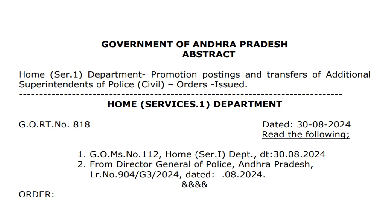 Andhra Pradesh State Promotion and Transfer of Additional Superintendents of Police