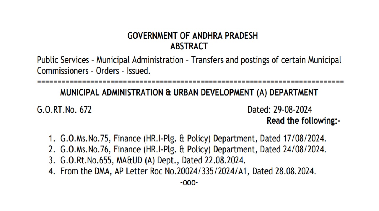Transfers and Postings of Municipal Commissioners in Andhra Pradesh
