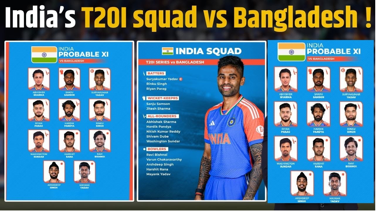India Announces Squad for Bangladesh T20I Series: Mayank Yadav Call-Up