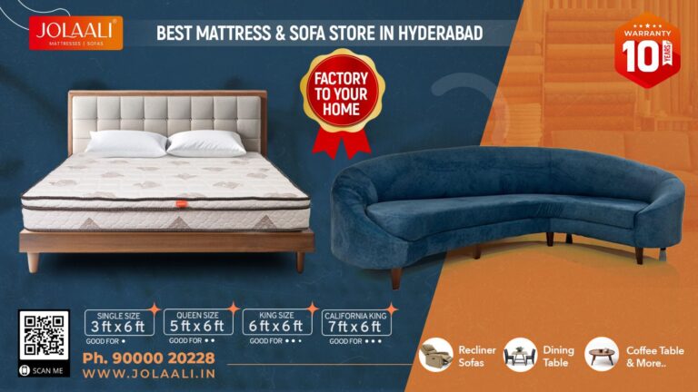 Jolaali: Custom Sofas and Mattresses in Hyderabad, Jolaali is a leading Indian company specializing in high-quality, customizable furniture and mattresses. With Jolaali, you have the freedom to completely customize any sofa, mattress, or headboard according to your preferences. For custom mattresses, Jolaali offers flexibility in size, shape, and comfort level. Whether you need a standard mattress or something uniquely shaped, like a flower, Jolaali can create a mattress to fit perfectly. This level of customization is possible because Team Jolaali performs an in-home measurement check, ensuring precise dimensions of your bed, room, and other relevant details before production begins. When selecting custom sofas, Jolaali always recommends opting for a tailored solution. A store-bought sofa might not be the best fit for your living room, potentially making the space feel smaller. Customization allows you to design a sofa that fits your room perfectly and complements your room’s color scheme. This ensures the sofa enhances both the functionality and aesthetics of your space. Modern homes often use robotic floor cleaners, which are usually around 3 to 4 inches in height. If your sofa is too low, these cleaners might not be able to reach underneath, causing dust and pet hair to accumulate. Customizing the height of your sofa is essential to accommodate these modern cleaning tools and maintain cleanliness. For pet owners, Jolaali provides pet-friendly fabrics that resist scratches and wear, making them ideal for households with pets. Additionally, water-resistant fabrics protect against spills and stains, which is particularly beneficial for homes with children or pets. These fabric options not only extend the lifespan of your furniture but also simplify maintenance. Jolaali excels in crafting both office and home furniture, including bespoke sofas, mattresses, and headboards. The company also accommodates bulk orders. As a reputable Indian brand based in Hyderabad, Jolaali offers high-quality products at competitive prices. With over 400 5-star reviews on Google, Jolaali demonstrates its commitment to customer satisfaction. The company provides delivery across Telangana and Andhra Pradesh. Jolaali also offers Door step service for Mattress measurement, Sofa space measurements including the space, door width, steps width. And even refabrication of the old sturdy furniture in rose wood and teak wood. You can avail this home inspection service through their website Jolaali.in or through WhatsApp - 90000 20228 to ensure the best fit and design for your home. Discover the perfect furniture for your home with Jolaali Contact Jolaali at 90000 20228 for custom sofas, mattresses, or headboards. With their focus on quality and over 400 5-star ratings on Google, they are here to help you create a comfortable and stylish living environment.
