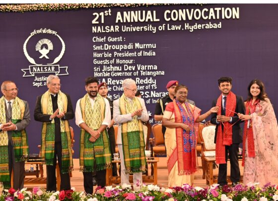 NALSAR University of Law, officially known as the National Academy for Legal Studies and Research (NALSAR), recently held its 21st convocation ceremony with grandeur. The event saw the honorable President of India, Mrs. Droupadi Murmu, as the chief guest, making the occasion even more prestigious. Several other dignitaries, including Governor Shri Jishnu Dev Varma, Chief Minister Shri A. Revanth Reddy, and Supreme Court Justice Shri P.S. Narasimha, graced the ceremony with their presence. Distinguished Guests and Their Roles in the Ceremony The convocation event at NALSAR University was marked by the presence of high-profile guests, each playing a significant role in the proceedings. The Chief Guest, President Droupadi Murmu, addressed the gathering, emphasizing the importance of legal education in fostering a just society. Governor Jishnu Dev Varma and Chief Minister Revanth Reddy also shared their insights, further highlighting the relevance of legal studies in modern governance and public service. Supreme Court Justice Shri P.S. Narasimha, a respected figure in India's legal landscape, shared his experiences with the graduating students, offering valuable advice as they embark on their professional journeys. His presence underscored the importance of dedication, integrity, and continuous learning in the field of law. NALSAR Chancellor and the Presentation of Degrees One of the most significant moments of the ceremony was when the Chancellor of NALSAR University, Justice Shri Alok Aradhe, who also serves as the Chief Justice of the Telangana High Court, awarded degrees to the graduates. Overseeing the conferral of degrees was a proud moment for Justice Aradhe, as he congratulated students on their hard work and perseverance throughout their academic journey. Justice Aradhe awarded degrees to 592 students, marking their successful completion of various courses. Among the degree recipients were students who had completed Ph.D., LLM, MBA, BA LLB, and BBA programs, showcasing the diverse range of educational offerings at NALSAR. Achievements of the Graduating Class The graduating class of NALSAR University this year was truly exceptional. Among the 592 graduates, 57 students received gold medals in recognition of their outstanding academic achievements. These top-performing students exemplified dedication and excellence in their respective fields of study. The awarding of gold medals was one of the most anticipated parts of the convocation. These medals not only symbolize academic brilliance but also serve as a testament to the rigorous academic standards that NALSAR University upholds. Contributions of the Vice-Chancellor and Registrar Vice-Chancellor Shri Srikrishna Deva Rao, along with Registrar Professor Mrs. N. Vasanthi, played a pivotal role in the smooth execution of the convocation ceremony. Their leadership in managing the academic and administrative aspects of the university was praised during the event. In his address, Vice-Chancellor Rao spoke about NALSAR's vision for the future and its commitment to providing world-class legal education. He emphasized the university's dedication to nurturing socially conscious legal professionals who are well-equipped to meet the challenges of the ever-evolving legal landscape. Dignitaries from Various Sectors Attend the Event In addition to the key dignitaries, several other notable figures from various sectors were present at the convocation ceremony. Minister Mrs. Seethakka, among other prominent personalities, attended the event, reflecting the widespread recognition of NALSAR’s influence in the field of legal education. Their presence signified the importance of interdisciplinary collaboration and the role of legal professionals in shaping various sectors of society. This gathering of leaders from diverse fields was a reminder of the far-reaching impact that legal education has on different aspects of governance, business, and public service. NALSAR's Reputation as a Premier Law Institution NALSAR University of Law has long been recognized as one of India’s premier legal institutions. Its reputation for producing highly competent legal professionals is well established. With a focus on providing a comprehensive legal education, NALSAR has become a hub for aspiring lawyers, judges, and public policymakers. The university’s curriculum is designed to equip students with not only the knowledge of the law but also the practical skills necessary to navigate the complexities of the legal system. This holistic approach to legal education has earned NALSAR a distinguished place among the top law schools in India. The Future of NALSAR Graduates As the 592 graduates embark on their professional journeys, they carry with them the values and principles instilled by NALSAR. These newly minted lawyers, legal scholars, and business professionals are expected to make significant contributions to the legal and corporate sectors. The 57 gold medalists, in particular, are poised to take on leadership roles in their respective fields. Their academic achievements, combined with the rigorous training they received at NALSAR, will undoubtedly set them on a path of success. The Role of Legal Education in Shaping Society The convocation ceremony also served as a reminder of the critical role that legal education plays in shaping a just and equitable society. Legal professionals are not only advocates for justice but also key players in the development of policies that affect millions of lives. The education provided at NALSAR prepares students to take on these responsibilities with confidence and competence. With the changing landscape of law, including the increasing importance of digital rights, environmental law, and international relations, NALSAR’s graduates are equipped to address these emerging challenges head-on. Their education goes beyond the traditional confines of law, preparing them to think critically and innovate within their profession. Conclusion The 21st convocation ceremony at NALSAR University of Law was a celebration of academic excellence, leadership, and the promise of a bright future for the legal profession. With distinguished guests like President Droupadi Murmu, Governor Jishnu Dev Varma, and Chief Minister Revanth Reddy, the event underscored the importance of legal education in building a just and prosperous society. The achievements of the 592 graduates, particularly the 57 gold medalists, serve as a testament to NALSAR’s commitment to excellence. As these graduates move forward in their careers, they carry with them the knowledge, skills, and values that will enable them to contribute meaningfully to the legal system and society at large. NALSAR continues to be a beacon of legal education, producing professionals who are ready to take on the challenges of the modern world.