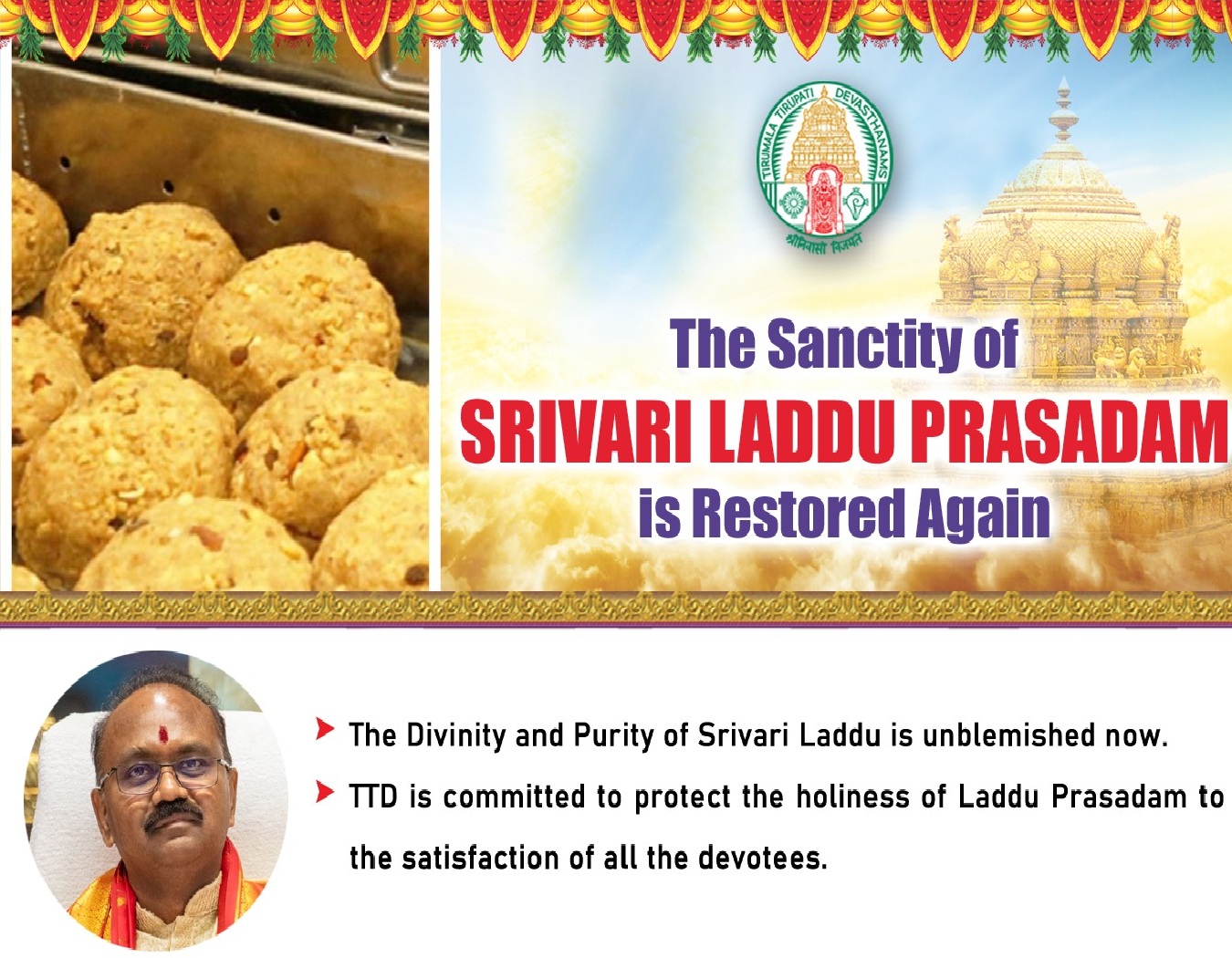 The Sanctity of Tirupati Srivari Laddu Prasadam Restored