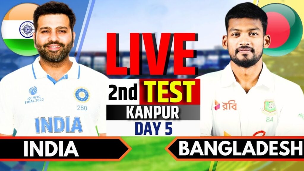 India vs Bangladesh 2nd Test Day 5: Live Score Update and Match Highlights The 2nd Test between India and Bangladesh at Green Park Stadium, Kanpur, has delivered some thrilling cricket. As Day 5 unfolds, Bangladesh finds themselves with a slim lead as Shadman Islam and Najmul Hossain Shanto put up a resilient fight, with the visitors looking to stretch their advantage. Here's a breakdown of the action on the final day. Shadman Islam Steers Bangladesh Forward In a tense situation on Day 5, Bangladesh opener Shadman Islam has emerged as a key figure. His composed approach and well-timed boundaries off India’s veteran spinner Ravichandran Ashwin have been the highlight of the morning session. Two back-to-back fours off Ashwin brought Islam closer to his half-century, as he, along with captain Najmul Hossain Shanto, constructed a crucial partnership. This duo’s fifty-plus stand was vital for the visitors, who were under pressure to accumulate runs on the final day. With the partnership ticking along, Bangladesh's lead gradually increased, creating a sense of momentum as they sought to push India on the back foot. Bangladesh Takes the Lead At 69/3 after 22 overs, Bangladesh managed to establish a slim lead over India. Shadman Islam's calculated aggression has helped Bangladesh reach a double-figure lead, which they are now looking to extend as much as possible. With experienced batsmen like Shakib Al Hasan and Mushfiqur Rahim yet to come, Bangladesh has a chance to set a challenging target for India. Ravichandran Ashwin, despite conceding boundaries early in the day, continues to be India's most potent weapon. His ability to extract turn and bounce on a Day 5 pitch remains a threat for Bangladesh’s batting lineup. As the day progresses, all eyes will be on how Bangladesh navigates India's spin attack. India's Early Breakthroughs India began the day with optimism after dominating Day 4, courtesy of Rohit Sharma and Yashasvi Jaiswal’s solid batting. Rohit’s decision to declare with just 45 minutes left on Day 4 allowed India to put Bangladesh under pressure, with Ashwin leading the charge by picking up crucial wickets before stumps. Day 5 has been a continuation of that momentum for India. Early breakthroughs helped India stay in the contest, but Shadman Islam’s determined innings has temporarily stalled their progress. India will be keen to pick up quick wickets to prevent Bangladesh from setting a challenging total on the final day. Where to Watch: India vs Bangladesh 2nd Test Day 5 Live Fans of both teams can catch the live action of the India vs Bangladesh 2nd Test on various platforms. The match is being broadcast live from Green Park Stadium, Kanpur, with commentary and analysis available on sports networks. Live streaming is also accessible via several online platforms, ensuring fans won’t miss a single ball of the thrilling Test match. What's at Stake on Day 5?