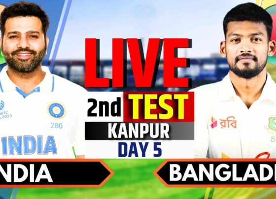 India vs Bangladesh 2nd Test Day 5: Live Score Update and Match Highlights The 2nd Test between India and Bangladesh at Green Park Stadium, Kanpur, has delivered some thrilling cricket. As Day 5 unfolds, Bangladesh finds themselves with a slim lead as Shadman Islam and Najmul Hossain Shanto put up a resilient fight, with the visitors looking to stretch their advantage. Here's a breakdown of the action on the final day. Shadman Islam Steers Bangladesh Forward In a tense situation on Day 5, Bangladesh opener Shadman Islam has emerged as a key figure. His composed approach and well-timed boundaries off India’s veteran spinner Ravichandran Ashwin have been the highlight of the morning session. Two back-to-back fours off Ashwin brought Islam closer to his half-century, as he, along with captain Najmul Hossain Shanto, constructed a crucial partnership. This duo’s fifty-plus stand was vital for the visitors, who were under pressure to accumulate runs on the final day. With the partnership ticking along, Bangladesh's lead gradually increased, creating a sense of momentum as they sought to push India on the back foot. Bangladesh Takes the Lead At 69/3 after 22 overs, Bangladesh managed to establish a slim lead over India. Shadman Islam's calculated aggression has helped Bangladesh reach a double-figure lead, which they are now looking to extend as much as possible. With experienced batsmen like Shakib Al Hasan and Mushfiqur Rahim yet to come, Bangladesh has a chance to set a challenging target for India. Ravichandran Ashwin, despite conceding boundaries early in the day, continues to be India's most potent weapon. His ability to extract turn and bounce on a Day 5 pitch remains a threat for Bangladesh’s batting lineup. As the day progresses, all eyes will be on how Bangladesh navigates India's spin attack. India's Early Breakthroughs India began the day with optimism after dominating Day 4, courtesy of Rohit Sharma and Yashasvi Jaiswal’s solid batting. Rohit’s decision to declare with just 45 minutes left on Day 4 allowed India to put Bangladesh under pressure, with Ashwin leading the charge by picking up crucial wickets before stumps. Day 5 has been a continuation of that momentum for India. Early breakthroughs helped India stay in the contest, but Shadman Islam’s determined innings has temporarily stalled their progress. India will be keen to pick up quick wickets to prevent Bangladesh from setting a challenging total on the final day. Where to Watch: India vs Bangladesh 2nd Test Day 5 Live Fans of both teams can catch the live action of the India vs Bangladesh 2nd Test on various platforms. The match is being broadcast live from Green Park Stadium, Kanpur, with commentary and analysis available on sports networks. Live streaming is also accessible via several online platforms, ensuring fans won’t miss a single ball of the thrilling Test match. What's at Stake on Day 5?