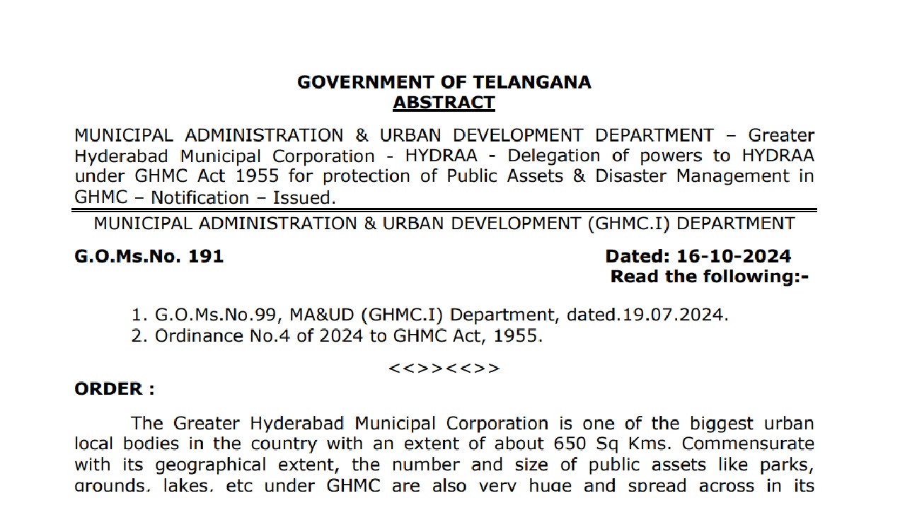 Role of HYDRAA in Public Asset Protection and Disaster Management under the GHMC Act 1955