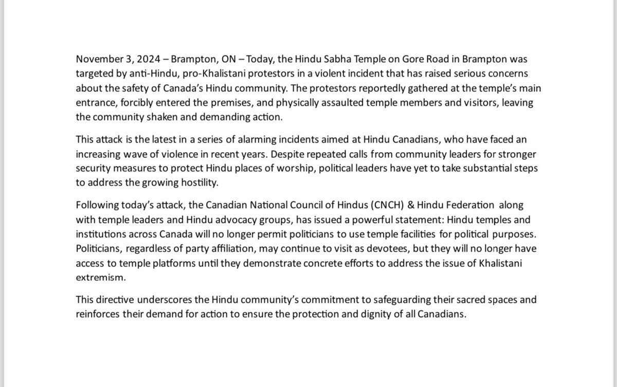 Canadian Hindu Organizations Ban Politicians from Temple Platforms Over Khalistani Extremism