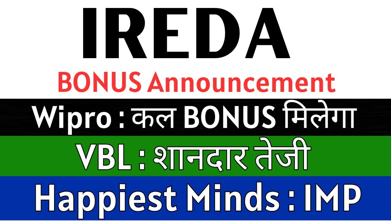 Bonus Announcement on IREDA, Wipro, Happiest Minds, and VBL Shares