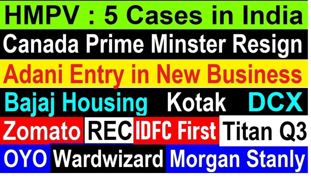 Breaking News Analysis: Updates on HMPV Cases, Corporate Trends, and Global Developments In this comprehensive article, we cover the latest updates on the HMPV virus cases in India, corporate news surrounding Titan, Adani, and OYO, and global developments like the resignation of Canada's Prime Minister. Read on for an in-depth analysis of these trending topics. HMPV Virus Cases: What You Need to Know As of the latest reports, India has recorded five cases of the Human Metapneumovirus (HMPV). Authorities urge citizens not to panic, as the situation remains under control. Unlike COVID-19, HMPV has a limited impact on public health due to India's strong herd immunity and a predominantly younger population. Key Points: Target Groups: HMPV primarily affects children under five and adults over 60. Government Measures: Officials stress there is no immediate need for lockdowns or severe restrictions. Seasonal Factors: With winter ending and summer approaching, virus spread is expected to decrease. Corporate Spotlight: Titan, Adani, and Emerging Trends Titan’s Stellar Growth in Q3 Titan continues to dominate the jewelry market, reporting a 26% year-on-year growth in Q3. The festive and wedding seasons played a significant role in boosting sales. Key Highlights: Jewelry Segment: Major contributor with substantial gains during Diwali and wedding seasons. Store Expansion: Titan added 69 new stores this quarter, enhancing its market reach. Emerging Businesses: The eyewear and wearables segments reported growth rates of 18% and 15%, respectively. Adani Group’s Expansion into Petrochemicals Adani Group is making headlines with its entry into the petrochemical sector. Partnering with Indorama Resources, the company aims to diversify its portfolio and compete with industry giants like Reliance Industries. Key Takeaways: Strategic Move: This venture strengthens Adani’s foothold in high-growth sectors. Market Response: Adani stocks saw moderate fluctuations but remain resilient. OYO’s Policy Shift: Impact on Business OYO has implemented a controversial policy by restricting bookings for unmarried couples in specific locations, starting with Meerut. This decision could impact its customer base and brand perception. Global Developments: Canada’s Prime Minister Resigns Canada’s Prime Minister Justin Trudeau recently announced his resignation amid political controversies. His tenure was marked by strained relations with India, which contributed to economic uncertainties. Key Insights: Economic Ties: Despite political tensions, trade between India and Canada remains robust, with significant investments in each other's markets. Future Implications: Trudeau’s resignation could pave the way for improved bilateral relations. Market Analysis: Key Trends and Updates US Markets Remain Positive The US stock markets showed resilience with steady gains, despite minor dips. Key indices like NASDAQ closed higher, reflecting strong investor confidence. Indian ADR Performance Indian ADRs, including Wipro and ICICI Bank, displayed positive momentum, reinforcing optimism in international markets. Reliance’s Green Initiatives Reliance has partnered with global players to develop battery cells for electric vehicles, furthering its commitment to sustainable energy solutions. Sector-Wise Outlook by Morgan Stanley Morgan Stanley's latest report forecasts India’s promising performance as an emerging market in 2025. High-growth sectors include: Financial Services Consumer Discretionary Technology and Industrial Segments Consumer Trends: Titan’s Premium Collection Titan celebrated its 40th anniversary with the launch of a limited-edition premium watch collection, driving growth in its wearables segment. Meanwhile, its acquisition of CaratLane has boosted its jewelry portfolio significantly. Emerging Health and Safety Measures Blinkit’s Rapid Response Initiatives Blinkit has introduced a 10-minute ambulance service in select cities, demonstrating its commitment to public welfare. The company’s innovative approach could revolutionize emergency response systems in India. Zomato’s Strategic Moves Zomato is focusing on expanding its Blinkit segment while exploring new opportunities in the food delivery ecosystem. Conclusion From the HMPV virus cases to corporate developments and global political shifts, these updates highlight the dynamic nature of today’s world. Stay informed and adapt to these changes to remain ahead in this ever-evolving landscape. Share this article to help others stay updated on these crucial developments. Stay tuned for more insights!