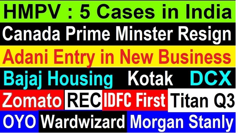 Breaking News Analysis: Updates on HMPV Cases, Corporate Trends, and Global Developments In this comprehensive article, we cover the latest updates on the HMPV virus cases in India, corporate news surrounding Titan, Adani, and OYO, and global developments like the resignation of Canada's Prime Minister. Read on for an in-depth analysis of these trending topics. HMPV Virus Cases: What You Need to Know As of the latest reports, India has recorded five cases of the Human Metapneumovirus (HMPV). Authorities urge citizens not to panic, as the situation remains under control. Unlike COVID-19, HMPV has a limited impact on public health due to India's strong herd immunity and a predominantly younger population. Key Points: Target Groups: HMPV primarily affects children under five and adults over 60. Government Measures: Officials stress there is no immediate need for lockdowns or severe restrictions. Seasonal Factors: With winter ending and summer approaching, virus spread is expected to decrease. Corporate Spotlight: Titan, Adani, and Emerging Trends Titan’s Stellar Growth in Q3 Titan continues to dominate the jewelry market, reporting a 26% year-on-year growth in Q3. The festive and wedding seasons played a significant role in boosting sales. Key Highlights: Jewelry Segment: Major contributor with substantial gains during Diwali and wedding seasons. Store Expansion: Titan added 69 new stores this quarter, enhancing its market reach. Emerging Businesses: The eyewear and wearables segments reported growth rates of 18% and 15%, respectively. Adani Group’s Expansion into Petrochemicals Adani Group is making headlines with its entry into the petrochemical sector. Partnering with Indorama Resources, the company aims to diversify its portfolio and compete with industry giants like Reliance Industries. Key Takeaways: Strategic Move: This venture strengthens Adani’s foothold in high-growth sectors. Market Response: Adani stocks saw moderate fluctuations but remain resilient. OYO’s Policy Shift: Impact on Business OYO has implemented a controversial policy by restricting bookings for unmarried couples in specific locations, starting with Meerut. This decision could impact its customer base and brand perception. Global Developments: Canada’s Prime Minister Resigns Canada’s Prime Minister Justin Trudeau recently announced his resignation amid political controversies. His tenure was marked by strained relations with India, which contributed to economic uncertainties. Key Insights: Economic Ties: Despite political tensions, trade between India and Canada remains robust, with significant investments in each other's markets. Future Implications: Trudeau’s resignation could pave the way for improved bilateral relations. Market Analysis: Key Trends and Updates US Markets Remain Positive The US stock markets showed resilience with steady gains, despite minor dips. Key indices like NASDAQ closed higher, reflecting strong investor confidence. Indian ADR Performance Indian ADRs, including Wipro and ICICI Bank, displayed positive momentum, reinforcing optimism in international markets. Reliance’s Green Initiatives Reliance has partnered with global players to develop battery cells for electric vehicles, furthering its commitment to sustainable energy solutions. Sector-Wise Outlook by Morgan Stanley Morgan Stanley's latest report forecasts India’s promising performance as an emerging market in 2025. High-growth sectors include: Financial Services Consumer Discretionary Technology and Industrial Segments Consumer Trends: Titan’s Premium Collection Titan celebrated its 40th anniversary with the launch of a limited-edition premium watch collection, driving growth in its wearables segment. Meanwhile, its acquisition of CaratLane has boosted its jewelry portfolio significantly. Emerging Health and Safety Measures Blinkit’s Rapid Response Initiatives Blinkit has introduced a 10-minute ambulance service in select cities, demonstrating its commitment to public welfare. The company’s innovative approach could revolutionize emergency response systems in India. Zomato’s Strategic Moves Zomato is focusing on expanding its Blinkit segment while exploring new opportunities in the food delivery ecosystem. Conclusion From the HMPV virus cases to corporate developments and global political shifts, these updates highlight the dynamic nature of today’s world. Stay informed and adapt to these changes to remain ahead in this ever-evolving landscape. Share this article to help others stay updated on these crucial developments. Stay tuned for more insights!