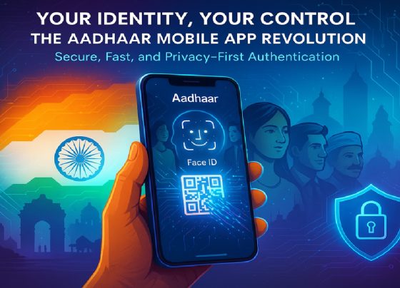 Image Description for Aadhaar Mobile App Article Theme: Futuristic, secure, and inclusive digital identity. Visual Elements: Foreground: A smartphone screen displaying the Aadhaar Mobile App interface with a glowing Face ID scan animation. A QR code transitioning into digital particles (symbolizing seamless authentication). A hand holding the phone with diverse Indian citizens (urban and rural) reflected in the screen. Background: Abstract digital circuits/networks blending with the Indian flag (saffron, white, green) to symbolize national integration. Silhouettes of iconic Indian landmarks (e.g., India Gate, rural landscapes) fading into a futuristic cityscape. A shield icon with a lock, representing data security and DPDP Act compliance. Color Palette: Trustworthy blues and whites (for tech/security). Accents of saffron and green (patriotic touch). Gradient neon purple/cyan for a modern, digital vibe. Text Overlay (Optional): Bold title: “Your Identity, Your Control: The Aadhaar Mobile App Revolution”. Subtitle: “Secure, Fast, and Privacy-First Authentication”. Style: Clean, minimalist design with subtle holographic effects. Use light rays or particle effects to emphasize innovation. Example AI Prompts for Image Generation: “A futuristic smartphone displaying a Face ID scan interface, glowing QR codes, Indian citizens in urban and rural settings reflected on the screen, digital networks and Indian flag colors in the background, hyper-detailed, neon accents, 8K resolution.” “A hand holding a mobile phone with a secure shield and lock icon, abstract digital circuits blending with Indian landmarks, vibrant saffron and green hues, tech-minimalist style.” Image Specs for SEO: Dimensions: 1200x630 pixels (social media preview) or 1920x1080 (blog header). Alt Text: “Aadhaar Mobile App with Face ID authentication and QR code scanning for secure digital identity management in India.” This image will grab attention, align with the article’s keywords, and visually reinforce the message of security, innovation, and inclusivity. Let me know if you’d like refined concepts! 🚀