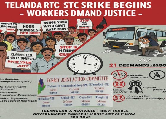 Telangana RTC Workers to Launch Statewide Strike from May 7: Key Issues and Demands Explained Growing Discontent Among Telangana RTC Workers Sparks Massive Protest Telangana’s Road Transport Corporation (RTC) is on the brink of a major upheaval as thousands of its workers prepare for a statewide strike starting May 7, 2025. This decision follows months of government inaction and unmet promises, despite a formal strike notice submitted on January 27, 2025. The RTC Joint Action Committee (JAC), led by Chairman Eduru Venkanna, Co-Chairman K. Hanmanth Mudiraj, Vice Chairman M. Thomas Reddy, and Convenor M.D. Maulana, has confirmed that the protest will commence with a powerful demonstration at the Labour Commissioner’s Office on April 7, 2025, under the banner of "Chalo Labour Commissioner Office." 21 Demands Ignored: Strike Now Inevitable The JAC emphasized that their strike notice included 21 key demands, but neither the RTC management, state government, nor the Labour Commissioner have responded. This silence has left workers with no choice but to escalate their agitation. Among the most pressing issues is the unfulfilled promise by the Congress government to merge RTC workers into government service—a commitment that remains unresolved months into its tenure. Trade Union Rights Still Denied The JAC expressed frustration over the lack of progress on reviving trade unions, a pledge made during the election campaign. They criticized the authorities for deliberately delaying union recognition, despite there being no financial burden on the government or RTC management to restore them. The absence of formal union representation has made workers vulnerable to harassment and pressure from management, according to the JAC leaders. 2017 Pay Revision Still Pending Another long-standing grievance is the non-payment of arrears from the 2017 pay revision. Despite the revision being implemented, workers—especially retirees—have not received their due salary adjustments or arrears, a situation described by the JAC as "deeply unjust." The JAC further accused management of continuing outdated allowance systems while ignoring the implementation of revised 2017 allowances, effectively exploiting workers' labor without fair compensation. 2021 Wage Revision Overdue Adding to the discontent is the expiration of the 2021 wage revision timeline, with no steps taken to revise salaries. The JAC is urging the government to immediately address wage disparities and bring financial relief to overburdened employees. 'Breadwinner Scheme' Jobs Must Be Regularized Under the 'Breadwinner Scheme', jobs are being offered on a consolidated pay basis. The JAC insists that these roles must be made permanent and regularized, arguing that temporary employment models lack security and dignity. Exploitation of Labor: 12–16 Hour Shifts Under Fire One of the most serious allegations is the violation of the Minimum Wages Act (MWA). Management is reportedly forcing workers—especially drivers and conductors—to work 12 to 16-hour shifts, a clear breach of labor laws which cap work hours at 8 per day. Overburdened drivers are said to be dying prematurely behind the wheel, while conductors are reportedly developing chronic health issues due to relentless schedules. Legal Limits Needed for Single-Crew Driving The JAC demanded that single-crew duty mileage—sometimes reaching 500 to 600 kilometers per driver—must be regulated as per legal standards, calling it inhuman and dangerous. Breathalyzer Abuse: Suspensions Without Cause Drivers are being subjected to suspensions and removals based on breathalyzer tests, despite concerns over the technical faults in the machines. The JAC called these actions "unfair character assassinations" of workers, labeling drivers as alcoholics without verified proof. Suspensions for Minor Errors Suspending drivers and conductors for minor or unverified complaints is an ongoing issue. The Mahalakshmi Scheme has reportedly triggered numerous unwarranted suspensions, often based solely on passenger complaints without evidence. This climate of fear, combined with violent incidents against staff onboard buses, is leaving many workers feeling unsafe and unprotected in their daily duties. Demand for Government-Supplied Electric Buses The JAC is urging both the central and state governments to supply electric buses directly to RTC. They warned against the current model of leasing electric buses from private manufacturers, stating it is putting the financial stability of RTC at risk. Recruitment Freeze Causing Staff Shortage Years of recruitment inaction have created a serious manpower crisis. Existing employees are being forced to shoulder workloads of retired staff, leading to burnout and increased operational inefficiencies.