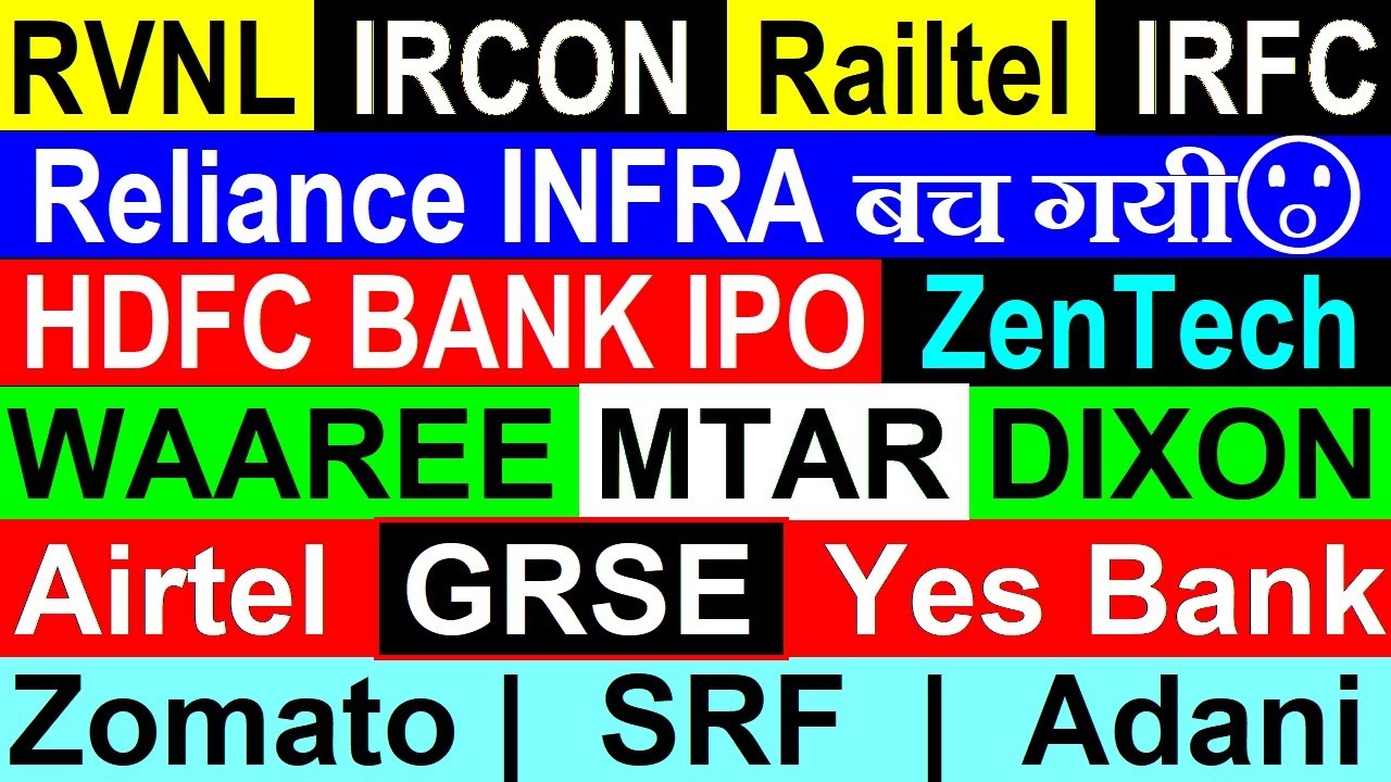 RVNL, IRCON, RailTel, Dixon, Waaree, GRSE, Yes Bank, Zomato, Adani, Reliance Infra, Zen Tech, and HDB Financial IPO