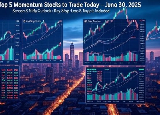 Top 5 Momentum Stocks to Trade in Today’s Share Market: Sensex & Nifty Outlook for June 30, 2025 The Indian stock market is a dynamic arena where opportunities arise daily for savvy investors and traders. On June 30, 2025, the Sensex and Nifty indices present intriguing prospects for intraday and short-term trading. This comprehensive guide dives into the market outlook, highlighting key support and resistance levels for Nifty and Bank Nifty, and recommends five momentum stocks poised for action. Whether you’re a beginner or a seasoned trader, this article equips you with actionable insights to navigate today’s market with confidence. Why Momentum Trading Matters in Today’s Market Momentum trading capitalizes on stocks exhibiting strong price movements, allowing traders to ride the wave of market trends. By identifying stocks with high volume, bullish patterns, or breakout potential, traders can optimize their returns in a short timeframe. The Indian stock market, driven by indices like Sensex and Nifty, offers a fertile ground for momentum strategies, especially when supported by technical analysis and market insights. In this article, we explore five carefully selected momentum stocks for June 30, 2025, along with precise buying prices, stop-loss levels, and target prices. Additionally, we analyze the intraday levels for Nifty and Bank Nifty to help you craft informed trading strategies. Understanding Nifty and Bank Nifty Intraday Levels Before diving into stock picks, let’s examine the critical support and resistance levels for Nifty and Bank Nifty. These levels serve as pivotal markers for intraday traders, guiding entry and exit points. Nifty Intraday Levels The Nifty 50 index is a bellwether for the Indian stock market, reflecting the performance of top companies across sectors. For June 30, 2025, the key levels are: First Support: 25,359 Second Support: 25,187 First Resistance: 25,917 Second Resistance: 26,089 These levels indicate where the Nifty may find buying interest (support) or face selling pressure (resistance). Traders can use these thresholds to plan intraday trades, setting stop-losses below support levels for long positions or above resistance for short positions. Bank Nifty Intraday Levels Bank Nifty, representing the banking sector’s performance, is equally critical for traders. The levels for June 30, 2025, are: First Support: 56,895 Second Support: 56,655 First Resistance: 57,993 Second Resistance: 58,332 These levels help traders gauge potential price movements in banking stocks, which often drive broader market trends. Monitoring these zones can enhance your intraday trading precision. Top 5 Momentum Stocks for June 30, 2025 Here are five momentum stocks handpicked for their potential to deliver strong returns over a holding period of 7 to 10 days. Each stock includes a recommended buying price, stop-loss, and target levels to guide your trading decisions. 1. Bajaj Finance (BFL): Riding the Volume Surge Bajaj Finance, a leading non-banking financial company (NBFC), is showing a significant volume spurt, signaling strong investor interest. This stock is ideal for traders seeking momentum in the financial sector. Buying Price: ₹1,960 Stop-Loss: ₹1,910 First Target: ₹2,010 Second Target: ₹2,040 Why Bajaj Finance? The stock’s recent volume increase suggests robust buying activity, potentially driven by positive market sentiment or company-specific developments. Traders can capitalize on this momentum by entering at the recommended price and setting a tight stop-loss to manage risk. 2. IDBI Bank: Bullish Momentum in Banking IDBI Bank, a prominent player in the banking sector, exhibits bullish momentum, making it a compelling pick for short-term traders. Buying Price: ₹102 Stop-Loss: ₹98 First Target: ₹106 Second Target: ₹109 Why IDBI Bank? The stock’s bullish chart patterns and consistent price action indicate a potential upward move. With banking stocks often leading market rallies, IDBI Bank offers a low-risk, high-reward opportunity for momentum traders. 3. Indraprastha Gas Limited (IGL): Breakout Potential Indraprastha Gas Limited, a key player in the city gas distribution sector, is on the verge of a breakout, making it a stock to watch closely. Buying Price: ₹214 Stop-Loss: ₹206 First Target: ₹223 Second Target: ₹227 Why IGL? The stock’s chart shows signs of a breakout, supported by increasing volumes and positive technical indicators. Traders can position themselves for a quick gain by entering at the breakout level and using a stop-loss to protect against false breakouts. 4. Apollo Hospitals: Rising Volumes in Healthcare Apollo Hospitals, a leader in the healthcare sector, is witnessing a rise in trading volumes, indicating strong market interest. Buying Price: ₹7,308 Stop-Loss: ₹7,088 First Target: ₹7,530 Second Target: ₹7,650 Why Apollo Hospitals? The healthcare sector remains resilient, and Apollo Hospitals’ volume surge suggests institutional buying or positive news flow. This stock offers a solid opportunity for traders looking to capitalize on sector-specific momentum. 5. Navin Fluorine: Positive Crossover Signals Navin Fluorine, a specialty chemicals company, is showing a positive crossover in its technical indicators, pointing to potential upside. Buying Price: ₹4,827 Stop-Loss: ₹4,707 First Target: ₹4,950 Second Target: ₹5,030 Why Navin Fluorine? The positive crossover, combined with strong fundamentals in the chemical sector, makes Navin Fluorine a promising pick. Traders can leverage this technical signal for a 7- to 10-day holding period. How to Trade These Momentum Stocks Effectively To maximize returns from these momentum stocks, follow these actionable tips: Set Clear Entry and Exit Points: Use the provided buying prices, stop-losses, and targets to structure your trades. Discipline is key to avoiding emotional decisions. Monitor Volume Trends: High trading volumes often confirm momentum. Keep an eye on volume spikes to validate your entry points. Use Technical Indicators: Combine moving averages, RSI, or MACD with the recommended levels to confirm trade signals. Manage Risk: Never risk more than 1-2% of your capital on a single trade. Use stop-losses to limit potential losses. Stay Updated: Market conditions can change rapidly. Follow real-time news and technical updates to adjust your strategy as needed. Why Start Your Investment Journey Now? The Indian stock market offers unparalleled opportunities for wealth creation, but timing is critical. Platforms like 5paisa provide tools to kickstart your journey with zero brokerage for 30 days, including stock SIPs and ETF SIPs. This limited-time offer is perfect for new and existing investors looking to trade smartly without incurring high costs. Benefits of Zero Brokerage Trading Cost Savings: Eliminate brokerage fees for the first 30 days, maximizing your returns. Flexible Investing: Use stock and ETF SIPs to build a diversified portfolio gradually. User-Friendly Platform: Access real-time market data, charts, and trading tools to make informed decisions. By opening a free demat account, you gain access to these benefits, empowering you to trade momentum stocks like those listed above with confidence. Crafting a Winning Intraday Trading Strategy Intraday trading requires precision, speed, and a clear strategy. Here’s how to leverage the Nifty and Bank Nifty levels and momentum stocks for intraday success: Step 1: Analyze Support and Resistance Use the support and resistance levels for Nifty and Bank Nifty to identify potential entry and exit points. For example, if Nifty approaches its first support at 25,359, consider buying with a stop-loss below 25,187. Conversely, if it nears the resistance at 25,917, evaluate shorting opportunities. Step 2: Select High-Momentum Stocks Focus on the five recommended stocks, as they exhibit strong technical signals. For instance, enter Bajaj Finance at ₹1,960 if the price holds above this level with high volume, and exit at the first or second target based on market conditions. Step 3: Set Risk-Reward Ratios Aim for a risk-reward ratio of at least 1:2. For IDBI Bank, risking ₹4 (₹102 - ₹98) to gain ₹7 (₹109 - ₹102) offers a favorable ratio, making the trade worthwhile. Step 4: Monitor Market Sentiment Keep an eye on broader market trends, such as Sensex performance or sector-specific news. Positive sentiment in banking or healthcare can boost stocks like IDBI Bank or Apollo Hospitals. Step 5: Exit Strategically Exit trades at predefined targets or if the market shows signs of reversal. For example, if IGL hits its first target of ₹223 but shows weakening momentum, consider booking profits rather than holding for the second target. The Importance of Technical Analysis in Momentum Trading Technical analysis is the backbone of momentum trading. By studying price charts, volume patterns, and indicators, traders can identify high-probability setups. Here are key tools to use: Moving Averages: The 50-day and 200-day moving averages help identify trends. A stock trading above these averages signals bullish momentum. Relative Strength Index (RSI): An RSI above 70 indicates overbought conditions, while below 30 suggests oversold. Use RSI to time entries and exits. MACD: A bullish MACD crossover, as seen in Navin Fluorine, confirms upward momentum. Volume Analysis: High volumes during price breakouts, as observed in Bajaj Finance and Apollo Hospitals, validate the strength of the move. Sectoral Trends Driving Today’s Market The Indian stock market is influenced by sectoral dynamics. On June 30, 2025, key sectors to watch include: Banking: With Bank Nifty showing strong support levels, stocks like IDBI Bank are well-positioned for gains. Healthcare: Apollo Hospitals benefits from growing demand for healthcare services, driven by rising disposable incomes and health awareness. Chemicals: Navin Fluorine’s positive crossover reflects optimism in the specialty chemicals sector, fueled by export growth. NBFCs: Bajaj Finance’s volume surge highlights the strength of non-banking financial companies in a robust economy. Energy: IGL’s breakout potential aligns with the increasing adoption of clean energy solutions in India. Risk Management: The Key to Long-Term Success Momentum trading carries inherent risks due to market volatility. Protect your capital with these risk management strategies: Position Sizing: Allocate only a small portion of your portfolio to each trade to diversify risk. Stop-Loss Discipline: Always set a stop-loss to limit losses if the market moves against you. Avoid Overtrading: Stick to high-probability setups like the five stocks recommended here, rather than chasing every market move. Stay Informed: Monitor economic indicators, corporate earnings, and global events that could impact Sensex and Nifty. How to Stay Ahead in the Stock Market To succeed in the stock market, continuous learning and adaptation are essential. Subscribe to reliable financial platforms, follow market experts, and leverage tools like 5paisa’s trading app for real-time insights. Sharing knowledge with peers and engaging in community discussions can also enhance your trading acumen. Conclusion: Seize Today’s Market Opportunities The stock market on June 30, 2025, offers exciting opportunities for momentum traders. By focusing on the five recommended stocks—Bajaj Finance, IDBI Bank, IGL, Apollo Hospitals, and Navin Fluorine—and leveraging Nifty and Bank Nifty’s support and resistance levels, you can craft a winning trading strategy. Combine technical analysis, risk management, and real-time market monitoring to maximize your returns. Start your investment journey today with a free demat account and zero brokerage for 30 days. Trade smart, stay disciplined, and let these momentum stocks propel your portfolio to new heights. Share this guide with fellow traders and stay tuned for daily market updates to keep your edge in the dynamic world of stock trading.