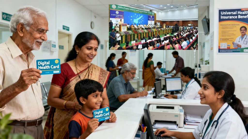 Andhra Pradesh Universal Health Coverage 2026: Chandrababu Naidu Launches India’s Most Ambitious Healthcare Revolution Andhra Pradesh is set to become the first state in India to deliver truly universal, cashless healthcare to every citizen – rich or poor – starting April 1, 2026. Chief Minister N. Chandrababu Naidu has personally directed officials to roll out the landmark Universal Health Policy that eliminates financial barriers to treatment and positions the state as the national benchmark for accessible, high-quality medical services. Universal Health Policy: No One Left Behind From April 2026, every resident of Andhra Pradesh will be covered under a seamless health assurance scheme that provides cashless treatment across government and empanelled private hospitals. Below Poverty Line (BPL) families will receive up to ₹25 lakh per year in coverage Above Poverty Line (APL) families will get up to ₹2.5 lakh per year Zero out-of-pocket expenses at the point of service Coverage includes diagnostics, medicines, surgeries, and follow-up care