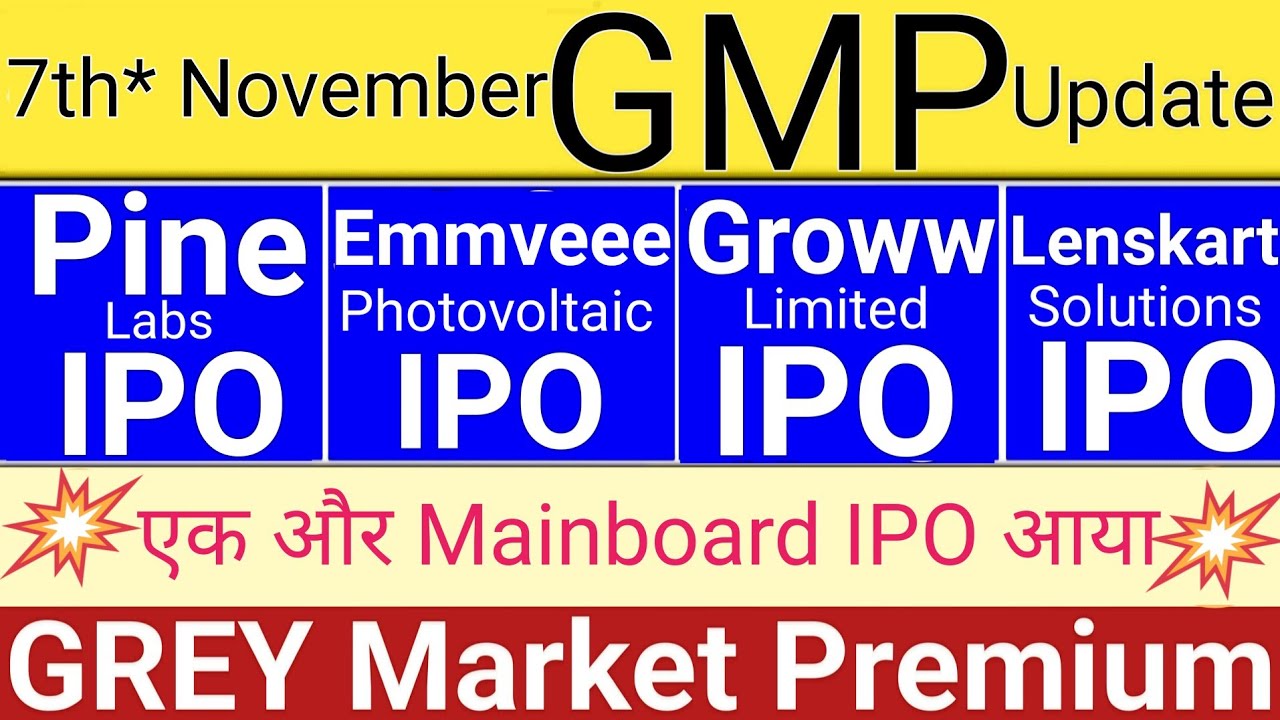 Groww IPO, Pine Labs, Emmveee Photovoltaic, Lenskart Solutions IPO GMP Updates