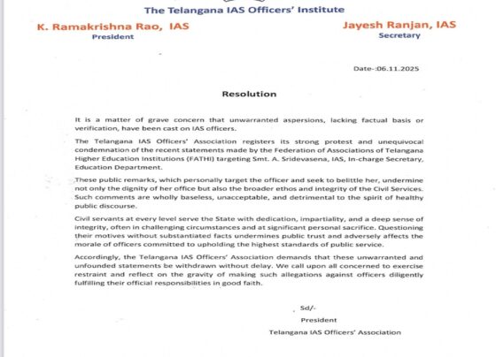 The Telangana IAS Officers' Association, led by its resolute President K. Ramakrishna Rao IAS and Secretary Jayesh Ranjan IAS, has issued a powerful resolution that echoes far beyond the corridors of power. This statement addresses baseless accusations leveled by the Federation of Associations of Telangana Higher Education Institutions (FATHI) against Smt. A. Sridevasena IAS, the In-Charge Secretary of the Education Department.
