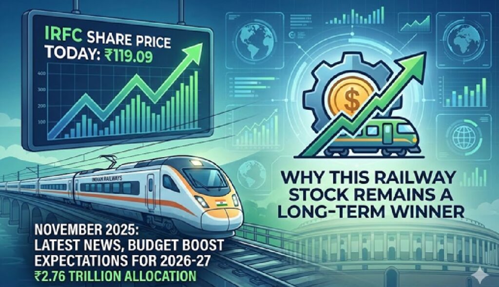 IRFC Share Price Today November 2025: Latest News, Budget Boost Expectations for 2026-27, and Why This Railway Stock Remains a Long-Term Winner The Indian Railway Finance Corporation (IRFC) continues to capture investor attention as one of the most talked-about railway stocks in 2025. With the IRFC share price hovering around ₹119.09 as of November 21, 2025, the stock has experienced significant volatility this year. After delivering multibagger returns in previous years, IRFC has entered a consolidation phase amid broader railway sector challenges. Yet, fresh optimism surrounds the upcoming Union Budget 2026-27, with expectations of a record ₹2.76 trillion allocation that could spark a strong recovery. Investors searching for IRFC latest news today, price targets, or whether to buy, hold, or sell need a clear, in-depth picture. This comprehensive analysis breaks down the current scenario, financial health, budget impact, and long-term potential of IRFC stock. IRFC Share Price Today: Key Metrics and Recent Movements As markets closed on November 21, 2025, IRFC shares settled at ₹119.09 on the NSE, reflecting a modest decline of 0.82% from the previous session. The stock touched an intraday high of ₹120.40 and a low of ₹118.50, with trading volume remaining healthy but not explosive. Key statistics at a glance: 52-week high/low: ₹229 (earlier peak) / ₹108.04 Market capitalization: Approximately ₹1.56 lakh crore P/E ratio: Around 24-25x trailing earnings Dividend yield: Boosted by the recent interim dividend of ₹1.05 per share announced in October 2025—the highest ever.