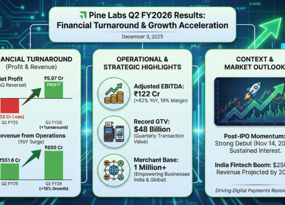Pine Labs Q2 FY2026 Results: Strong Profit Turnaround, Revenue Surge to ₹650 Crore Amid Fintech Boom – Latest Share News and Analysis In the fast-evolving world of Indian fintech, Pine Labs stands tall as a powerhouse driving digital payments and merchant empowerment. On December 3, 2025, the company unveiled its Q2 FY2026 financial results, marking a pivotal moment just weeks after its blockbuster IPO listing on November 14. Investors and industry watchers eagerly anticipated these numbers, and Pine Labs delivered with flair. The fintech giant swung to a consolidated net profit of ₹5.97 crore, erasing a ₹32 crore loss from the same quarter last year. Revenue from operations rocketed 18% year-over-year to ₹650 crore, underscoring robust growth in payment processing and merchant financing services. This performance not only signals operational maturity but also positions Pine Labs as a frontrunner in India's digital payments revolution, where transaction volumes continue to skyrocket. Founded in 1998, Pine Labs has transformed from a niche POS provider into a comprehensive merchant commerce platform. It empowers over 1 million merchants across India and international markets with seamless in-store and online payment solutions, buy-now-pay-later (BNPL) options, and tailored financing. As digital adoption surges—fueled by UPI's dominance and government initiatives like Digital India—Pine Labs rides the wave of a sector projected to hit $250 billion in revenue by 2030. But what do these Q2 results reveal about the company's trajectory? And how does it stack up against broader fintech trends in 2025