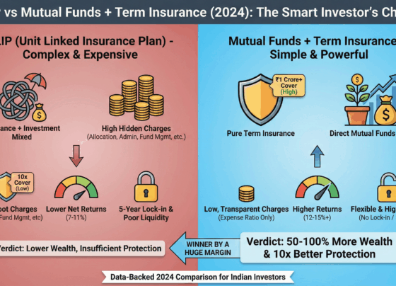 ULIP vs Mutual Funds 2024: Why Pure Mutual Funds + Term Insurance Beat ULIPs by a Huge Margin in India In 2024, thousands of Indian investors are still being sold Unit Linked Insurance Plans (ULIPs) as the “perfect” combination of life insurance and wealth creation. Banks, relationship managers, and cold callers push ULIPs aggressively because of high commissions. But when you run the actual numbers, the truth is shocking: ULIPs deliver lower returns, pathetic insurance cover, sky-high hidden charges, and poor liquidity compared to the simple strategy of buying pure mutual funds + a separate term insurance plan. This in-depth 2024 comparison reveals exactly why separating insurance and investment is the smartest financial move for most Indians today – backed by real calculations, latest tax rules, and performance data. What Exactly is a ULIP (Unit Linked Insurance Plan)