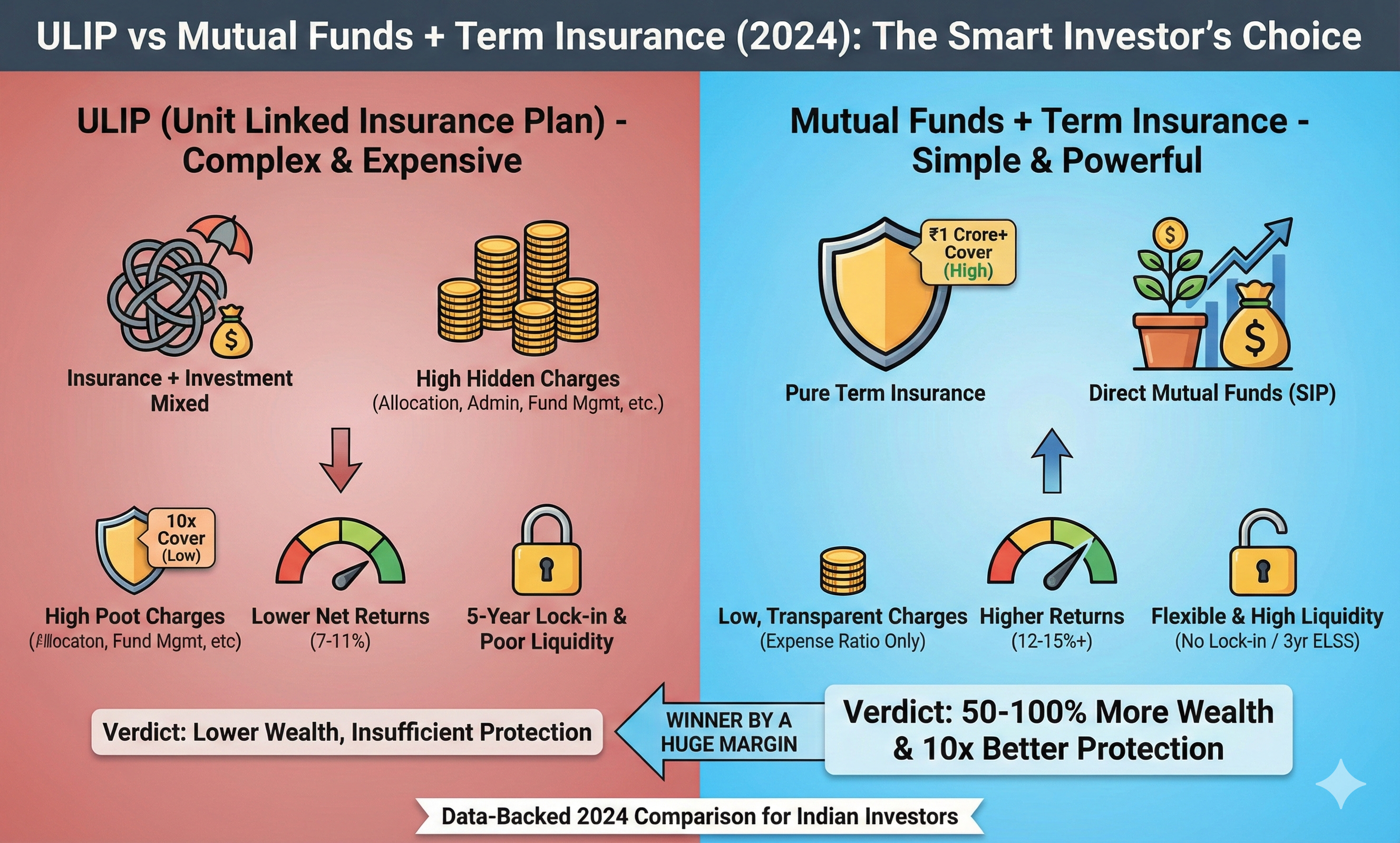 ULIP vs Mutual Funds 2026: Why Pure Mutual Funds + Term Insurance Beat ULIPs by a Huge Margin in India