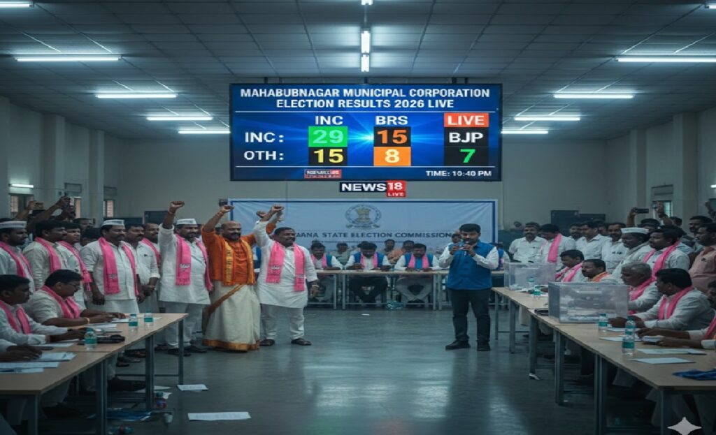 Elected Member name Party Result Status 1 1 UR(W) KARANTOTH DEVLI INC Elected 2 2 UR(G) PEDDAGOLLA NARSIMULU IND Elected 3 3 UR(W) MAMATHA GUMALA INC Elected 4 4 UR(G) ANUPA ANJANEYULU INC Elected 5 5 SC(W) BYAGARI LALITHA INC Elected 6 6 SC(G) ANUPATI RAMASWAMY INC Elected 7 7 UR(W) KURVA MANJULA IND Elected 8 8 UR(W) SARASWATHI BRS Elected 9 9 SC(W) J N HYNDHAVI BRS Elected 10 10 SC(G) T Ramesh Babu INC Elected 11 11 UR(G) Surender Reddy Marepally INC Elected 12 12 UR(G) K Sathya Narayana BRS Elected 13 13 BC(G) SHABHANA BEGUM INC Elected 14 14 BC(G) M.D IMRAN SHAREEF AIMIM Elected 15 15 ST(G) MUDAVATH RAMESH BRS Elected 16 16 ST(W) Meera Bhai BRS Elected 17 17 UR(W) Naseem Begum BRS Elected 18 18 SC(G) Ningamadri Madhumohan BRS Elected 19 19 UR(W) Thirumala Srilatha INC Elected 20 20 UR(G) K KIRAN KUMAR REDDY BJP Elected 21 21 UR(G) GUNDA SANTHOSH BJP Elected 22 22 UR(W) M JYOTHI BJP Elected 23 23 UR(W) BHEESAM VARALAXMI INC Elected 24 24 UR(W) G RADHA GUMUDALA INC Elected 25 25 UR(G) SHAIRI RATHANGA PANDU REDDY BJP Elected 26 26 BC(G) CHENNAMGARI NAVAKANTH BRS Elected 27 27 BC(W) ATHAR HABEEBA INC Elected 28 28 BC(W) NASREEN BRS Elected 29 29 BC(W) AAISHA SIDDIQA INC Elected 30 30 BC(W) G LAXMI DEVI INC Elected 31 31 BC(W) BINGI VENNELA IND Elected 32 32 BC(G) KAMARTHI ESWHARAIAH BRS Elected 33 33 BC(W) RAJAMURI JYOTHI BRS Elected 34 34 BC(G) SHAHENAAZ BEGUM AIMIM Elected 35 36 BC(G) SADURLA SHEKHAR INC Elected 36 37 UR(W) N SRI LEKHA BJP Elected 37 38 BC(G) YADAIAH BJP Elected 38 39 BC(W) HAJEERA BEGUM INC Elected 39 40 BC(G) CB SREE POOJITHA INC Elected 40 41 BC(W) ANCHON PALLY LAKSHMI BRS Elected 41 42 UR(G) J KISHOR KUMAR BRS Elected 42 43 UR(W) B VANI SREE INC Elected 43 44 UR(G) Pulla Vittal Reddy INC Elected 44 45 UR(G) SALMAN SHAREEF MOHAMMED IND Elected 45 46 BC(W) KANEES SULTHANA INC Elected 46 47 BC(W) HALEEMA TASNIM INC Elected 47 48 UR(W) VISLAVATH SUVARNA INC Elected 48 49 UR(G) A.Prasanna INC Elected 49 50 BC(G) Mohammed Abdul Rasheed Mohammed AIMIM Elected 50 51 BC(W) Momeena Sultana INC Elected 51 52 UR(G) K sharath Babu konduri BRS Elected 52 54 BC(G) Farhath begum BRS Elected 53 55 UR(W) MANGI ANURADHA INC Elected 54 56 UR(W) K SUVARNA BJP Elected 55 57 UR(G) MP PRAVEEN KUMAR INC Elected 56 58 UR(W) B. Rama Devi INC Unanimous 57 59 BC(G) Mohd Taher Pasha INC Elected 58 60 UR(G) Umerzabiullah kothwal INC Elected