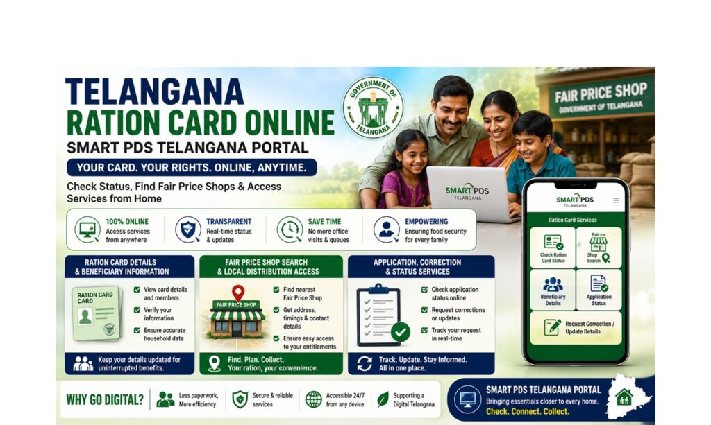 Whether you need to check your status or locate a nearby distribution center, the Telangana ration card online system provides essential transparency. This platform simplifies the process of tracking your benefits, ensuring that every household receives the support they deserve without unnecessary delays. Staying connected to these services is now faster and more reliable than ever before. In this guide, we will walk you through how to access your account details and prepare for upcoming distribution cycles. We also offer practical tips for troubleshooting common issues when digital portals become busy. Empowering yourself with this knowledge ensures that your family remains supported throughout the year. Key Takeaways Access your ration card details instantly through the official web portal. Locate your nearest Fair Price Shop with just a few clicks. Stay updated on monthly food grain distribution schedules and availability. Learn how to troubleshoot common technical issues when using online services. Ensure your household information remains accurate to avoid service interruptions. Why Smart PDS Telangana Matters for Ration Cardholders Managing your household's food security needs has become significantly more efficient with the introduction of new digital platforms. The smart pds telangana initiative represents a major leap forward in how the state manages essential resources for its citizens. By moving traditional processes into a digital environment, the government ensures that help reaches those who need it most without unnecessary delays. How the digital public distribution system supports Telangana households The digital transformation of the Telangana food supply network provides families with unprecedented transparency. Citizens can now track their entitlements and monitor the distribution of essential commodities in real-time. This level of oversight empowers households to manage their monthly food security with confidence and clarity. Which ration services can be accessed online The platform offers a variety of online ration services Telangana residents can utilize from the comfort of their homes. These digital tools are designed to simplify administrative tasks that previously required manual intervention. Key services available include: Checking current ration card status and eligibility details. Locating the nearest Fair Price Shop for convenient collection. Reviewing household member information linked to the card. Submitting requests for necessary updates or corrections. How online tools reduce visits to government offices One of the primary benefits of the smart pds telangana system is the significant reduction in physical office visits. By providing online ration services Telangana users can verify their records and resolve common queries digitally. This shift saves valuable time and resources for families who rely on the Telangana food supply system for their daily needs. Efficiency is the cornerstone of this digital transition. Instead of waiting in long queues, cardholders can now perform essential checks instantly. This modern approach ensures that the Telangana food supply remains accessible, reliable, and user-friendly for every eligible household. Key Services Available Through the Telangana Food Supply System The Telangana government has streamlined essential services to ensure that every household can manage their food security needs online. By utilizing the smart PDS Telangana platform, residents can now handle administrative tasks from the comfort of their homes. This digital shift represents a major leap forward for the Telangana food supply network. Ration card details and beneficiary information Accessing your ration card details is now a straightforward process. Users can view their household member lists and verify that their information is current. Keeping this data accurate is vital for ensuring that every family member receives their entitled share of supplies. Fair Price Shop searches and local distribution access Finding a fair price shop Telangana location is essential for timely collection. The portal provides a comprehensive search tool that maps out authorized distribution centers based on your specific area. This feature eliminates the guesswork and helps you plan your visits efficiently. Application, correction, and status-related services Managing your records is simple when you need to update personal information or track an application. Whether you are checking your ration card status Telangana or requesting a correction, the system provides real-time updates. This transparency helps users stay informed about their administrative requests without needing to visit a government office. "Digital transformation in public distribution is not just about technology; it is about empowering citizens with transparency and ease of access." — Government Digital Initiative Food security benefits connected with eligible households The system is designed to maximize food security benefits Telangana for all eligible families. By centralizing these services, the government ensures that support reaches those who need it most. The following table outlines the primary services available to help you navigate these resources effectively. Service Category Primary Function User Benefit Card Management View and update records Data accuracy Shop Locator Find local outlets Convenient access Status Tracking Monitor applications Process transparency Benefit Inquiry Check eligibility Resource awareness How to Access the Smart PDS Telangana Portal Getting started with the Smart PDS Telangana portal is a straightforward process for every citizen. By moving these services online, the government has made it much easier to manage your household benefits without leaving your home. Finding the official Telangana food supply website To begin, you must ensure you are visiting the official Telangana food supply website. Always type the URL directly into your browser address bar rather than relying on search engine results that might lead to third-party pages. Look for the government domain extension to verify you are on the correct platform. Choosing the correct service from the portal menu Once you arrive at the homepage of the Telangana PDS portal, you will see a navigation menu filled with various options. Simply click on the service that matches your needs, such as checking your card status or finding a local shop. The interface is designed to be user-friendly, allowing you to find what you need with just a few clicks. Using a mobile phone, tablet, or computer for access You have the flexibility to use any device that connects to the internet. Whether you prefer a desktop computer for a larger view or a mobile phone for quick checks on the go, the smart pds telangana system is fully responsive. This ensures that your experience remains consistent regardless of the hardware you choose. Browser, internet, and document requirements For the best performance, use a modern web browser like Chrome, Firefox, or Edge. A stable internet connection is essential to prevent timeouts during your session. Keep your digital documents or card numbers handy, as you may need to enter them to verify your identity. How to avoid unofficial websites and misleading links Be cautious of websites that claim to offer official Telangana food supply website services but look suspicious. Never enter your personal details on a site that does not end in the official government domain. If a link seems too good to be true or asks for sensitive passwords, avoid it immediately to keep your data safe. Device Type Accessibility Best For Desktop Computer High Printing documents and detailed reports Tablet Medium Quick navigation and reading information Mobile Phone High Checking status updates on the go How to Check Telangana Ration Card Details Online Accessing your ration card details has never been simpler thanks to the digital transformation of state services. By utilizing the smart pds telangana platform, you can verify your household status without needing to visit a local office in person. Locating the ration card search or FSC details service To begin your search, navigate to the official food supply portal. Look for the section labeled as the FSC search Telangana or ration card inquiry tool. This dedicated page serves as the primary gateway for all residents seeking to view their current food security status. Entering district, mandal, or card information accurately Once you reach the search page, you must provide specific details to retrieve your records. Select your district and mandal from the provided dropdown menus to narrow down the search parameters. Ensure that you enter your unique ration card number exactly as it appears on your official documents to avoid any search errors. Reviewing household member and eligibility details After submitting your information, the system will display a comprehensive summary of your household. You can review the names of all registered family members and confirm your current eligibility status. This transparency helps ensure that your records remain accurate and up to date for monthly supply collections. What to do when the displayed information is incorrect If you notice any discrepancies in your Telangana ration card online records, do not panic. You should immediately contact your local food supply office or use the online grievance portal to request a correction. Providing supporting documentation will help authorities update your file quickly and efficiently. How to save or print important ration card information It is highly recommended to keep a digital or physical copy of your records for your personal files. Most browsers allow you to save the page as a PDF or print it directly using the print function in your settings. Having this information readily available makes it much easier to manage your smart pds telangana benefits whenever you need to verify your status. How to Find a Fair Price Shop in Telangana Locating a fair price shop Telangana residents rely on is a straightforward process through the digital portal. By using the official online system, you can save time and ensure you head to the correct location for your monthly rations. Searching for a nearby Fair Price Shop The online portal provides a dedicated search feature to help you find your designated outlet. Simply enter your district and mandal details into the search fields to generate a list of active shops in your immediate vicinity. Understanding shop names, locations, and assigned areas Once the search results appear, you will see specific details regarding the shop name and its geographic area. It is essential to verify that the shop is indeed the one assigned to your specific ration card. This ensures that your beneficiary data matches the records held by the local distribution center. Checking shop details before collecting monthly supplies Before you make the trip, take a moment to review the shop information provided on the screen. Confirming the address and the status of the fair price shop Telangana authorities have listed helps prevent unnecessary travel. Always double-check that the shop is currently active and authorized to serve your area. How to plan a visit around shop hours and distribution schedules Most shops operate on specific schedules to manage the flow of beneficiaries effectively. You should check if the portal displays operational hours or specific distribution days for your area. Planning your visit during these windows significantly reduces wait times and ensures you arrive when supplies are ready for collection. What to do when a listed shop cannot be located If you encounter a situation where a listed shop is difficult to find or appears closed, do not worry. First, verify the address details against a local map or ask nearby residents for the shop's landmark. If the information remains unclear, you may need to contact your local food supply office to confirm if the shop has relocated or if your assignment has changed. Using Smart PDS Telangana for Ration Distribution and Benefits Navigating the monthly ration process in Telangana is now simpler than ever before. By utilizing the smart pds telangana platform, households can ensure they receive their entitlements without unnecessary delays. Proper preparation is the key to a stress-free experience at your local distribution center. How ration cardholders can prepare for monthly collection Before heading to your local shop, verify your current eligibility status through the official portal. It is highly recommended to check the latest stock availability for your specific area to avoid wasted trips. Keeping your digital records updated ensures that your household remains eligible for all essential supplies. Understanding beneficiary verification and authentication requirements The ration distribution Telangana process relies heavily on secure authentication to prevent fraud. Most centers now require biometric verification, such as an Aadhaar-based fingerprint scan, to confirm the identity of the head of the household. This step protects your allocated food items and ensures they reach the intended recipients. How portability and electronic point-of-sale systems may help eligible users The introduction of the ePOS Telangana ration system has revolutionized how families access their supplies. This technology allows for real-time tracking of inventory and transactions, making the entire process transparent. Furthermore, portability features enable eligible users to collect their rations from different fair price shops if they are temporarily away from their home location. Why card, identification, and registered mobile details should be current Maintaining accurate records is vital for continued access to food security benefits Telangana. If your mobile number is not linked correctly, you may miss important notifications regarding stock arrivals or system updates. Always ensure your physical ration card and government-issued identification match the details stored in the digital database to prevent authentication failures. Feature Traditional Method Digital ePOS System Authentication Manual Signature Biometric/Aadhaar Tracking Paper Ledgers Real-time Digital Logs Flexibility Fixed Shop Only Portability Enabled Notifications Word of Mouth SMS Alerts Updating Ration Card Information Through Telangana Services Keeping your household records current is essential for maintaining access to food security benefits. When your family situation changes, you should update your Telangana ration card online to ensure your records remain accurate and valid for monthly distribution. Common reasons to request a ration card correction Families often need a ration card correction Telangana when life events occur. Common reasons include the addition of a new family member, the removal of a member due to marriage or relocation, or a change in your residential address. Keeping this information up to date prevents potential issues during your monthly collection. It ensures that your household size matches the benefits you receive at your local shop. Changing household members, address, or contact information You can manage your profile by submitting a formal ration card application Telangana through the official portal. Whether you are updating a mobile number or adjusting the list of beneficiaries, the digital system allows for quick processing. Always double-check your entries before submitting them to avoid delays. Providing accurate contact details is especially important so that authorities can reach you regarding your account status. Documents commonly needed for updates and applications To process your request successfully, you must prepare the necessary supporting documents. Having these files ready will make your submission much smoother. A copy of your current ration card. Proof of address, such as a utility bill or rental agreement. Identity proof for all household members, like an Aadhaar card. Supporting certificates for specific changes, such as a birth or marriage certificate. How MeeSeva centers can support users who need in-person help If you prefer face-to-face assistance, MeeSeva ration card services are available across the state. These centers provide a reliable way to submit your documents if you find the online portal difficult to navigate. Staff at these locations are trained to help you fill out forms correctly. They can also verify your documents on the spot, which often speeds up the verification process. How to track an application or correction request Once you have submitted your request, you can easily monitor your ration card status Telangana through the official website. Simply enter your application reference number to see the current stage of your request. Checking your status regularly helps you stay informed about any pending actions or approvals. If you notice a delay, you can contact the local office for further clarification on your submission. Solving Common Smart PDS Telangana Access Problems If you encounter difficulties while using the smart pds telangana portal, you are not alone. Many users occasionally face minor technical hurdles when trying to access their digital records. Most of these issues are temporary and can be resolved with a few simple troubleshooting steps. What to do when the portal does not load Sometimes, the website may appear unresponsive due to high traffic or server maintenance. If the page fails to load, wait a few minutes before attempting to refresh your browser. Patience is often the best solution when dealing with heavy server loads. Handling incorrect card numbers or failed searches Double-check that you have entered your ration card number exactly as it appears on your official documents. Even a single digit error can lead to a failed search result. Ensure you are using the correct district and mandal details to narrow down your search effectively within online ration services Telangana. Resolving missing beneficiary or Fair Price Shop information If your beneficiary details or local shop information seem incomplete, verify your internet connection first. Sometimes, data packets fail to load correctly, causing blank fields or missing records. If the problem persists, it may indicate a need to visit your local office for a manual record update. When to retry, clear browser data, or use another device If the site remains stuck, try clearing your browser cache and cookies to remove outdated files. If that does not work, switching to a different web browser or a mobile device can often bypass local compatibility issues. Always ensure your internet connection is stable before trying again. How to record error messages for support staff If you continue to see an error code, take a screenshot or write down the exact message displayed on your screen. This information is crucial for support staff to diagnose the root cause of your access problem. Providing specific details helps the technical team resolve your issue much faster. Issue Type Primary Action Secondary Action Portal Not Loading Refresh Page Clear Cache Failed Search Verify Card Number Check District/Mandal Missing Data Check Connection Contact Support System Error Record Error Code Use Different Device Protecting Personal Information While Using Online Ration Services You can enjoy the convenience of digital services while maintaining strong ration card privacy. As you navigate the digital landscape, keeping your sensitive data secure remains a top priority. Using online ration services Telangana effectively requires a blend of modern technology and personal caution. How to use official government domains safely Always ensure you are visiting the correct, verified government website before entering any data. Official portals typically end in .gov.in, which indicates a secure and authentic government source. Avoid clicking on suspicious links sent via email or text messages that claim to be from food supply authorities. Why users should not share one-time passwords or login details Your login credentials and one-time passwords (OTPs) are the keys to your personal account. Never share these codes with anyone, even if they claim to be a government official. Legitimate authorities will never ask for your password or OTP to process your requests. Safeguarding ration card numbers and identity documents Treat your ration card number like a bank account number or a social security ID. Keep digital copies of your identity documents on encrypted devices rather than public cloud storage. Protecting your information prevents unauthorized individuals from accessing your household benefits. Recognizing fake customer support calls and payment requests Be wary of unsolicited phone calls asking for money to "activate" or "update" your ration card. Government services for cardholders are generally free of charge, and officials will not demand payments over the phone. If you receive a suspicious call, hang up immediately and contact your local office directly. Using secure devices and networks for public service transactions Avoid accessing your account from public Wi-Fi networks, such as those in cafes or airports. These networks are often insecure and can expose your data to hackers. Always use a private, password-protected internet connection when managing your online ration services Telangana. Security Action Why It Matters Best Practice Verify URL Prevents phishing Check for .gov.in Keep OTP Private Stops account theft Never share codes Use Private Wi-Fi Protects data flow Avoid public hotspots Report Scams Protects the community Contact local authorities How to Report Ration Service Problems in Telangana If you face challenges with your food supplies, the Telangana food supply government provides clear channels to resolve your concerns. While most transactions occur smoothly, occasional technical errors or service gaps can occur. Knowing how to address these issues ensures that your household continues to receive essential benefits without unnecessary delay. Common issues that may require a complaint Many users occasionally encounter situations where a formal ration service complaint Telangana becomes necessary. Common problems include the unexpected closure of a Fair Price Shop during working hours or the denial of rations despite having a valid card. Additionally, discrepancies in the quantity of food items provided or technical failures at the point-of-sale machine often warrant a report. Information to include in a ration service grievance To ensure your issue is resolved quickly, you must provide accurate details to the authorities. Always include your full ration card number, the specific location of the shop, and the date the incident occurred. Clear documentation of the error message or the nature of the service failure helps officials investigate your case effectively. Available escalation options through Telangana food supply authorities If your initial concern remains unresolved, you can reach out to the Telangana ration card helpline for further assistance. The state provides multiple avenues for escalation, including: Direct contact with the District Supply Officer. Submitting a formal grievance through the official online portal. Visiting the local civil supplies office for in-person support. How to keep acknowledgment numbers and supporting records Always request an acknowledgment number whenever you submit a complaint. This unique identifier allows you to track the status of your ration service complaint Telangana through the official system. We recommend keeping a digital or physical folder containing screenshots, dates, and any correspondence with the Telangana ration card helpline to support your claim if further follow-up is required. Conclusion Managing your household food security is now simpler than ever with the right digital tools. The smart pds telangana platform serves as your primary gateway for checking ration card details and locating your nearest Fair Price Shop. These essential services empower you to stay informed about your benefits without unnecessary travel. Reliable access depends on your commitment to using official government portals. Always verify that you are on the correct website before entering sensitive information. Keeping your household data current ensures that your eligibility remains accurate and your benefits arrive on time. Protecting your personal identity is a vital part of this digital journey. Never share your private login credentials or one-time passwords with unauthorized individuals. If you encounter persistent technical hurdles, reach out to the official Telangana food supply authorities for documented support. Take charge of your food security today by exploring the features available through smart pds telangana. Regular engagement with these online resources helps you maintain control over your ration services. Your proactive approach ensures a smooth and efficient experience for your entire family. FAQ How can I access the official Smart PDS Telangana portal? You can access the services by visiting the official Telangana State Food Security portal through a web browser like Google Chrome or Microsoft Edge. It is best to use a computer, tablet, or a smartphone with a stable internet connection. Always ensure you are on a.gov.in or telangana.gov.in domain to avoid unofficial or misleading websites. What details do I need to check my Food Security Card (FSC) information online? To view your ration card details, you typically need to select your District and Mandal from the dropdown menu on the portal. You may also search using your unique FSC Number or your Application Number. This will display your household member list and your current eligibility status for food grains. How do I locate my assigned Fair Price Shop (FPS) in Telangana? The Smart PDS Telangana platform includes a dedicated search feature for Fair Price Shops. By entering your location details, the system will provide the shop name, the name of the dealer, and the specific assigned area. This helps you confirm where to collect your monthly supplies before you leave home. Can I update my household members or address through the online system? While the portal allows you to track status and view records, major corrections like adding or removing members often require a visit to a MeeSeva center. You will need to provide supporting documents such as Aadhaar cards, birth certificates, or proof of residence. Once submitted, you can use the Smart PDS portal to monitor your application tracking progress. What should I do if the Smart PDS Telangana website is not loading? If the portal fails to load, try clearing your browser data (cache and cookies) or switching to a different device. High traffic during the start of the month can sometimes slow the server. If the problem persists, record any error messages or codes displayed and try again during off-peak hours. Does Telangana support ration card portability and ePOS systems? Yes, the state utilizes ePOS (Electronic Point of Sale) devices at distribution points to ensure transparency. This system often supports portability, allowing eligible beneficiaries to collect their food security commodities from any Fair Price Shop within the state, provided their biometric authentication and Aadhaar linking are successful. How can I protect my personal information while using these digital services? To stay safe, never share your One-Time Password (OTP) or login credentials with anyone claiming to be from the Civil Supplies Department. Official government representatives will never call you to ask for payments or bank details over the phone. Only enter your ration card number on secure, official government websites. How do I file a complaint if I face issues at a Fair Price Shop? If you encounter problems with distribution or shop hours, you can file a grievance through the Telangana Food Supply authorities. Make sure to keep your acknowledgment number, dates of your visit, and the specific FPS shop number. You can also reach out to the Toll-Free Helpline provided on the official portal for immediate assistance. Are there specific browser requirements for the Smart PDS portal? The portal is designed to work on most modern browsers, including Mozilla Firefox and Safari. For the best experience, ensure your browser is updated to the latest version. If a specific tool like a PDF viewer is required to save your ration card details, ensure that plugin is enabled on your device. Can I print a copy of my ration card details for official use? Yes, once you have successfully searched for your FSC details, the portal usually provides an option to save as PDF or print the screen. This printed copy can serve as a reference for your household member details and is useful when visiting MeeSeva for further updates.
