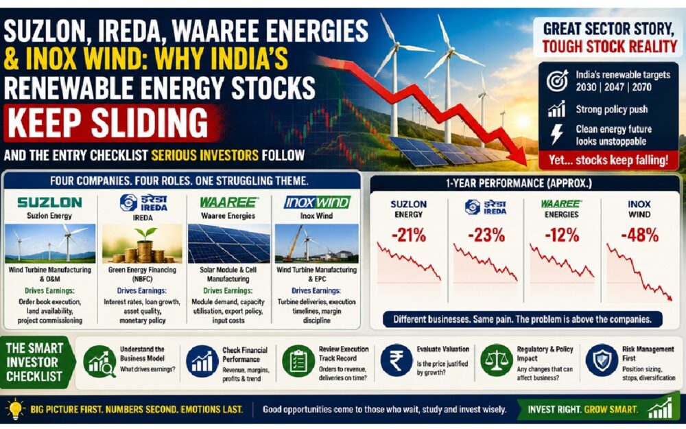 Suzlon, IREDA, Waaree Energies & Inox Wind: Why Energy Stocks Keep Sliding